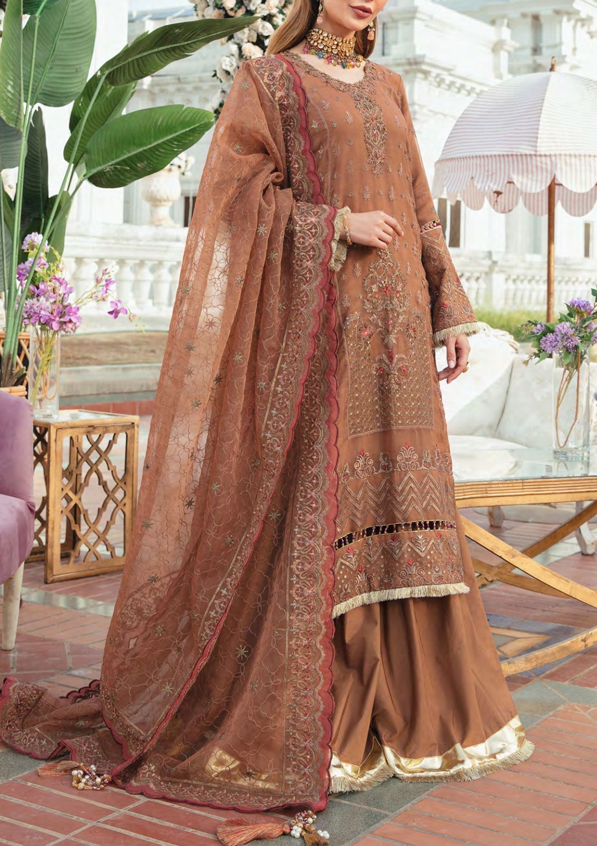 Formal Dress - Salitex - Retro Luxury Chiffon - HC#00031 (Glistening Sand) available at Saleem Fabrics Traditions