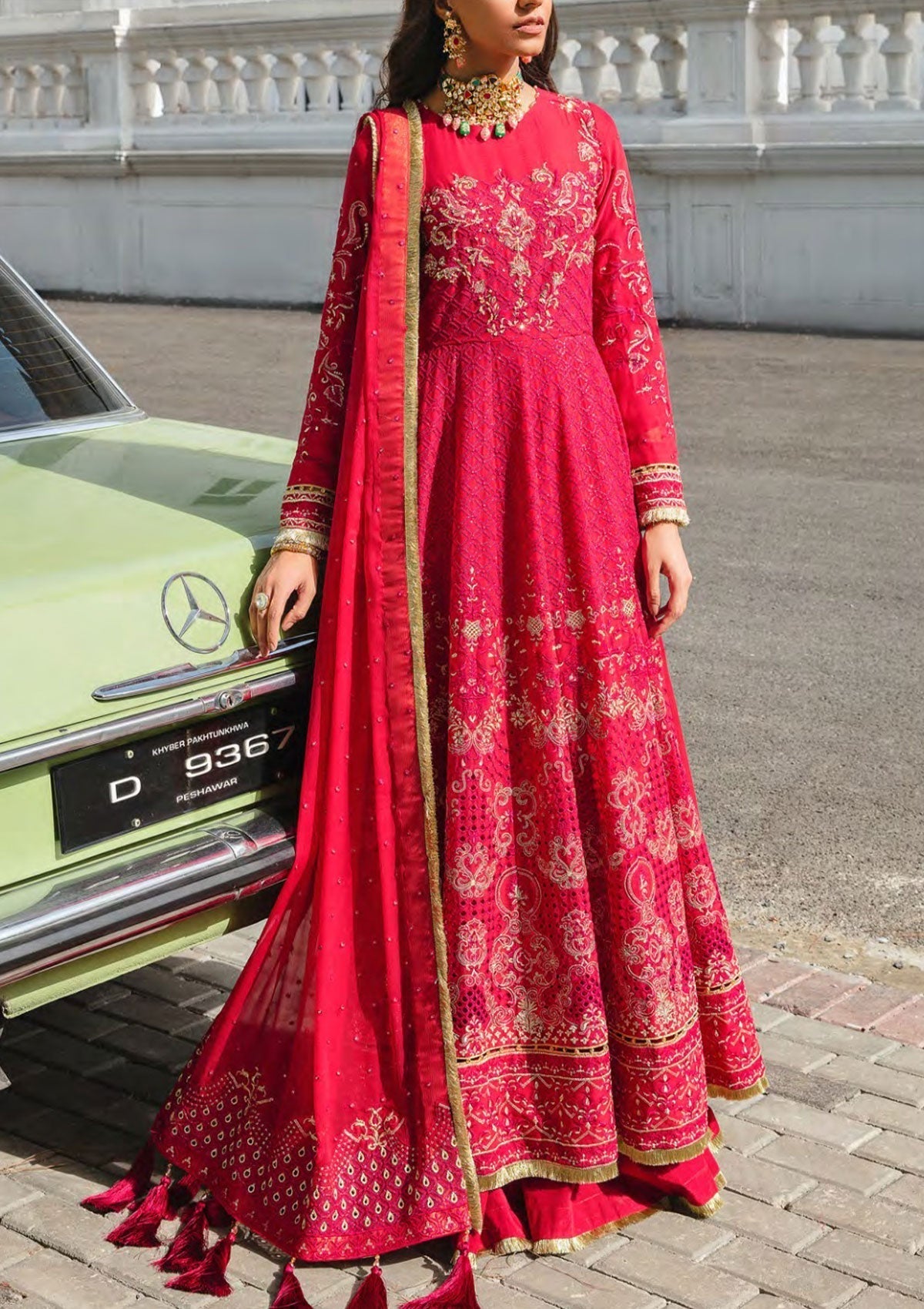 Formal Dress - Salitex - Retro Luxury Chiffon - HC#00040 (Dazzle De Rouge) available at Saleem Fabrics Traditions