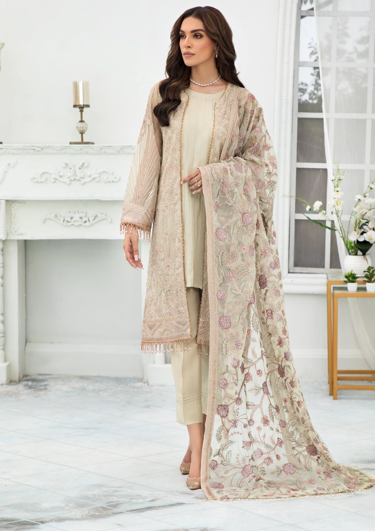 Formal Dress - Zarif - De Luxury - Chiffon - ZDL#02 (Flora) available at Saleem Fabrics Traditions