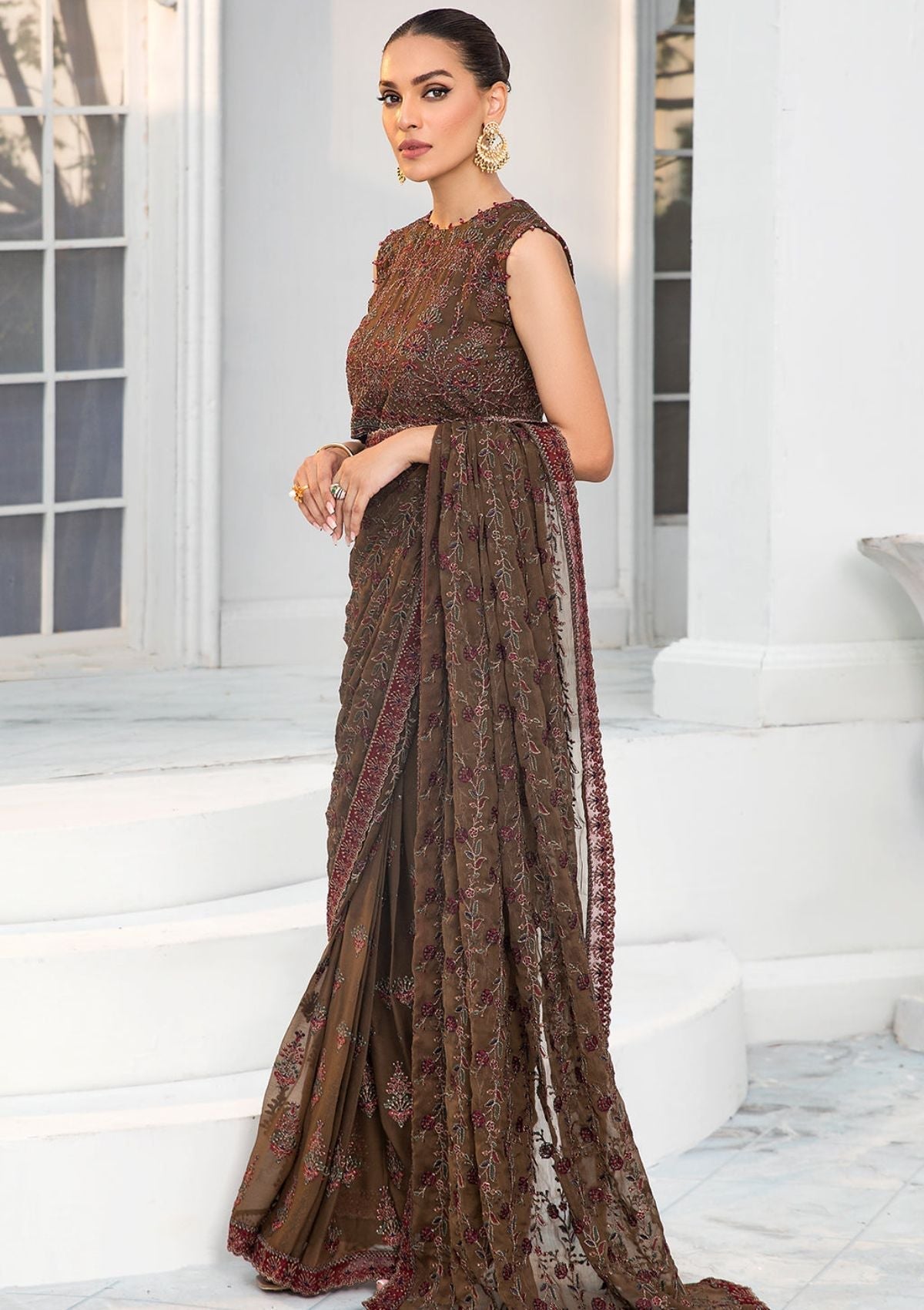 Formal Dress - Zarif - De Luxury - Chiffon - ZDL#05 (Hazel Wood) available at Saleem Fabrics Traditions