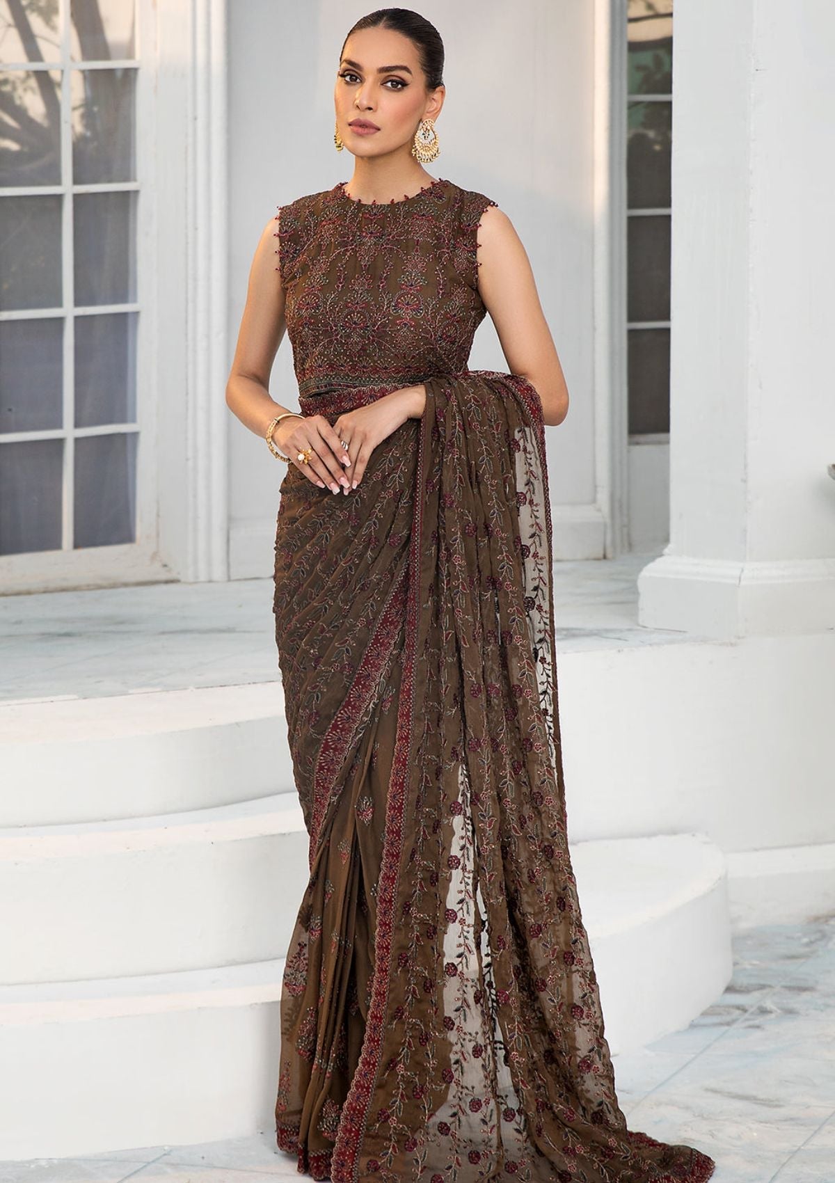 Formal Dress - Zarif - De Luxury - Chiffon - ZDL#05 (Hazel Wood) available at Saleem Fabrics Traditions