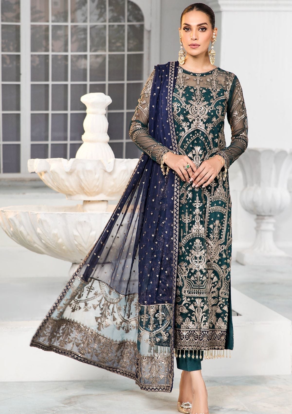 Formal Dress - Zarif - De Luxury - Chiffon - ZDL#09 (Meadow) available at Saleem Fabrics Traditions