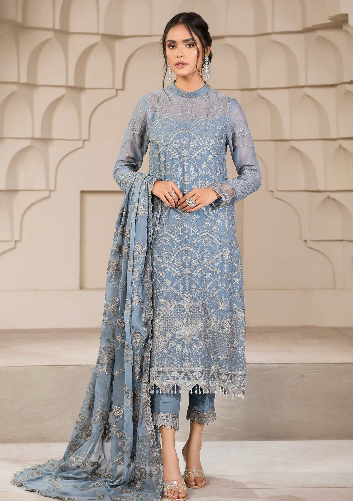 Formal Dress - Zarif - Falak - Festive - ZF#05 (Blue Bell) available at Saleem Fabrics Traditions