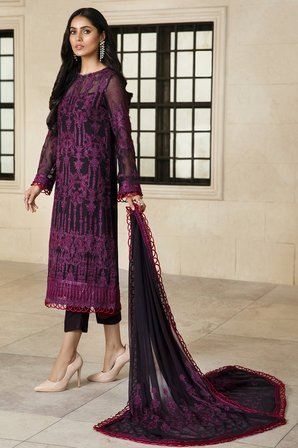 Formal Dress - Zarif - Gulzaar - Festive - ZFG#06 (PERIWINKLE) available at Saleem Fabrics Traditions