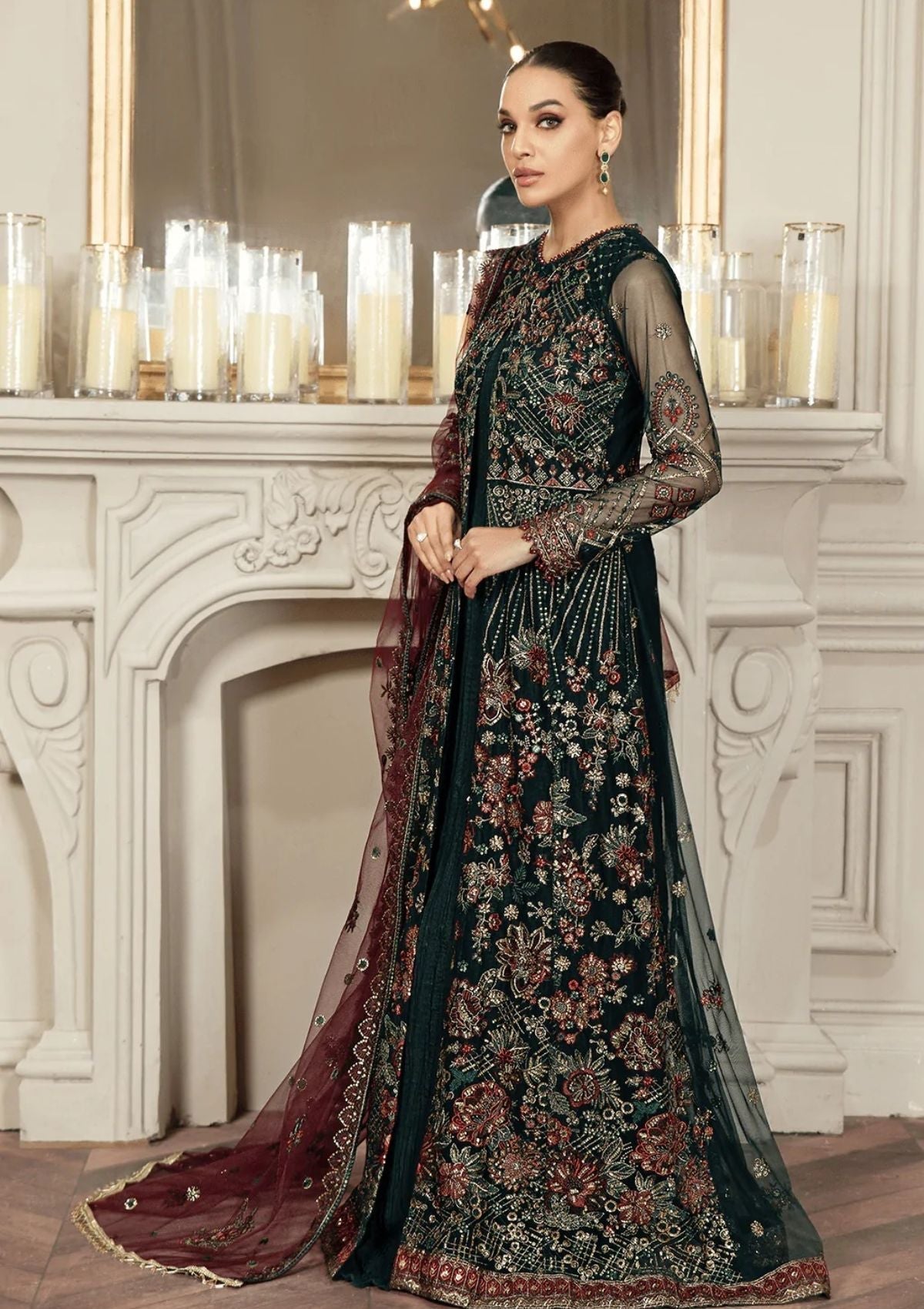 Pine Green Velvet Dress – ZoyaHussain