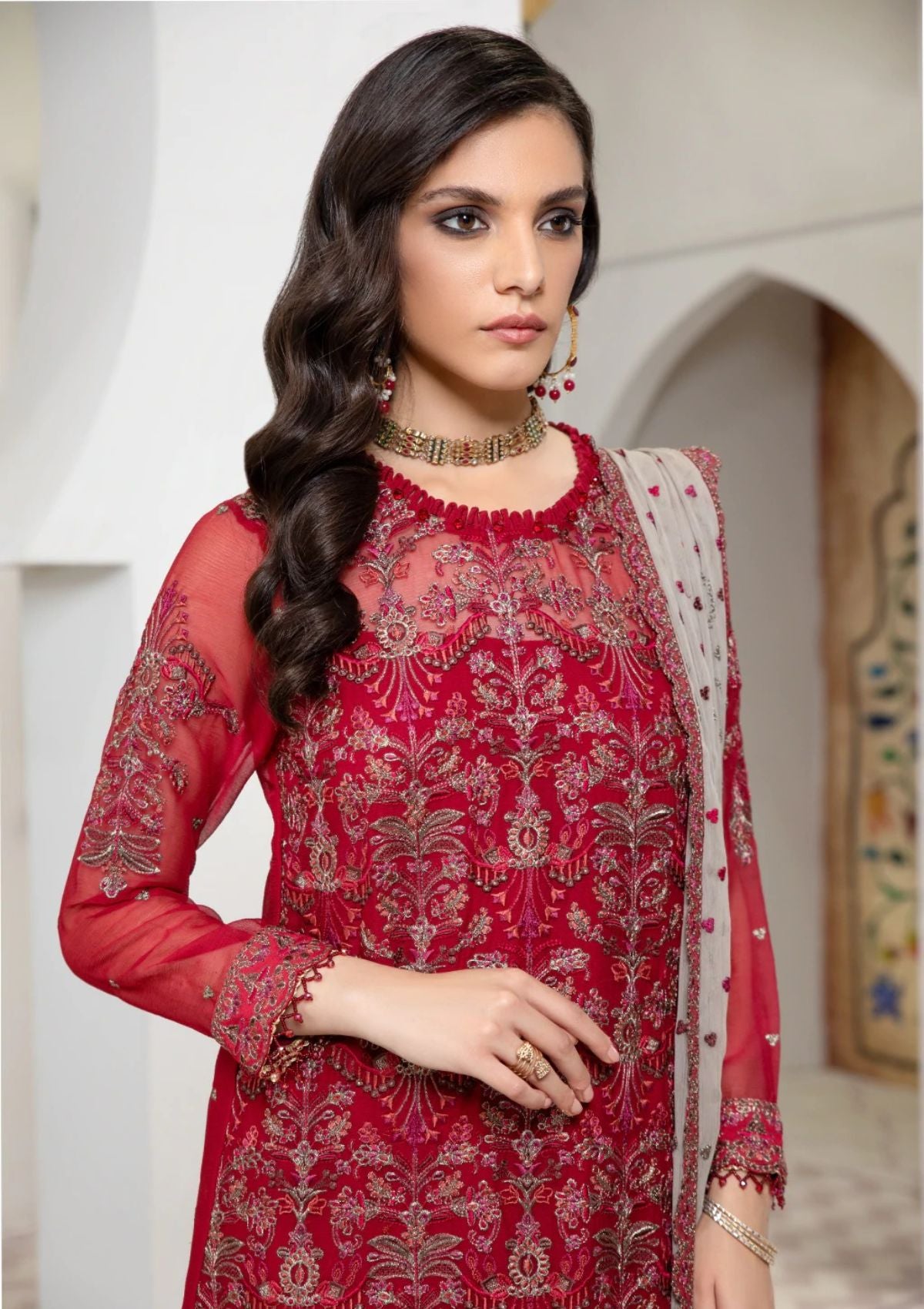 Formal Dress - Zarif - Pareesia - D#06 CRIMSON available at Saleem Fabrics Traditions