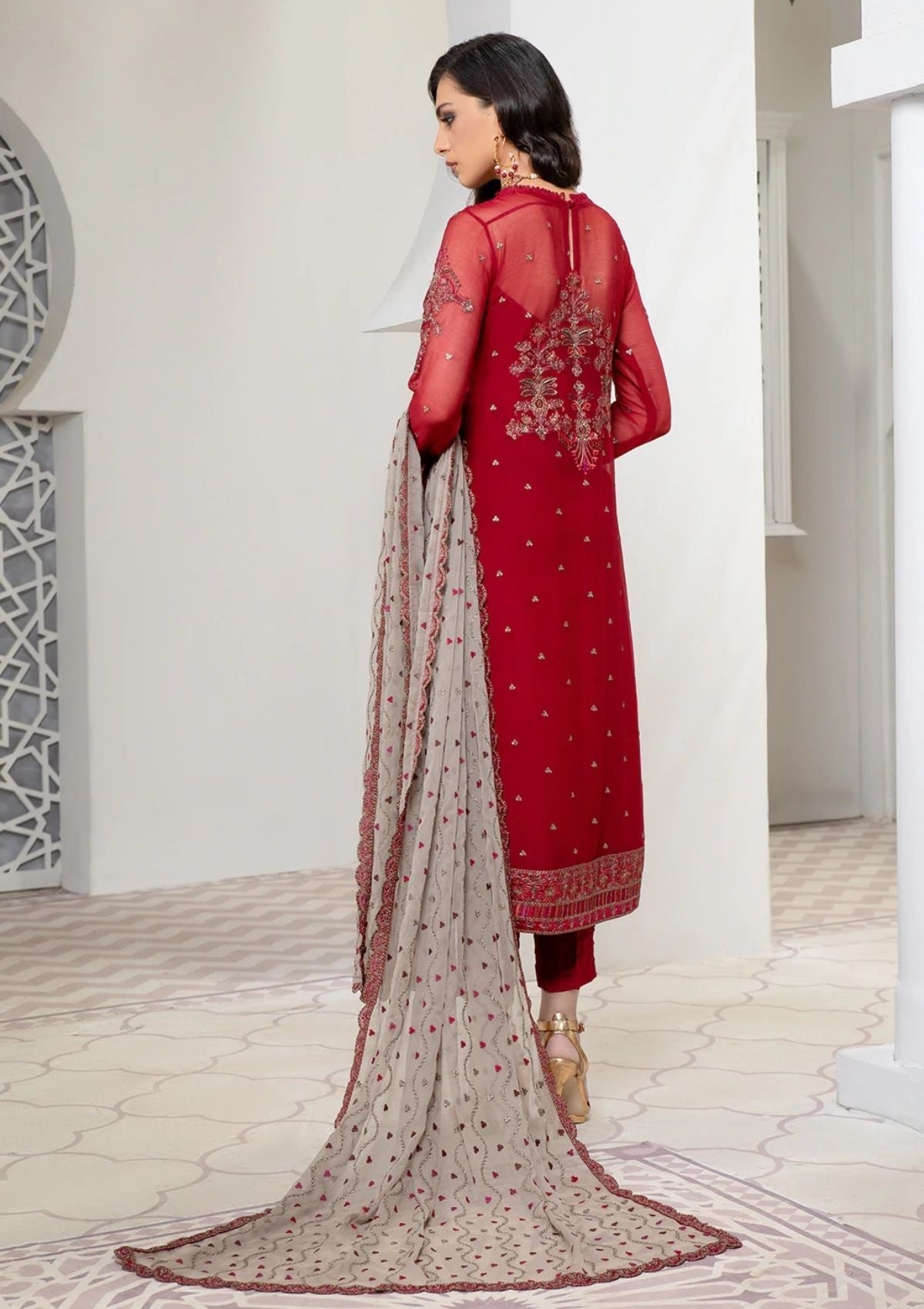 Formal Dress - Zarif - Pareesia - D#06 CRIMSON available at Saleem Fabrics Traditions