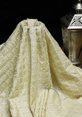 Grey Selvege Emb Boski D#13 (Off White) available at Saleem Fabrics Traditions