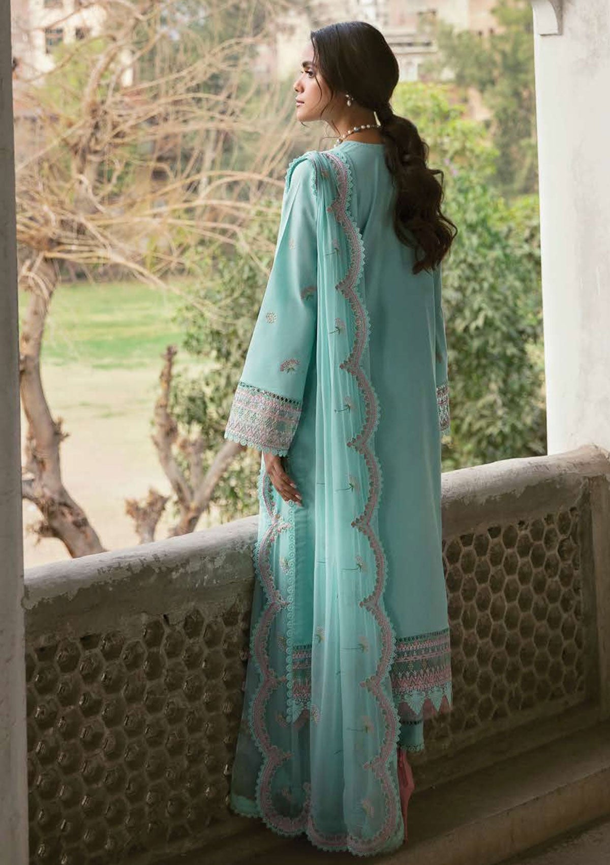 Lawn Collection - Afrozeh - Lamhay - AL#04 (Crystal Cyan) available at Saleem Fabrics Traditions