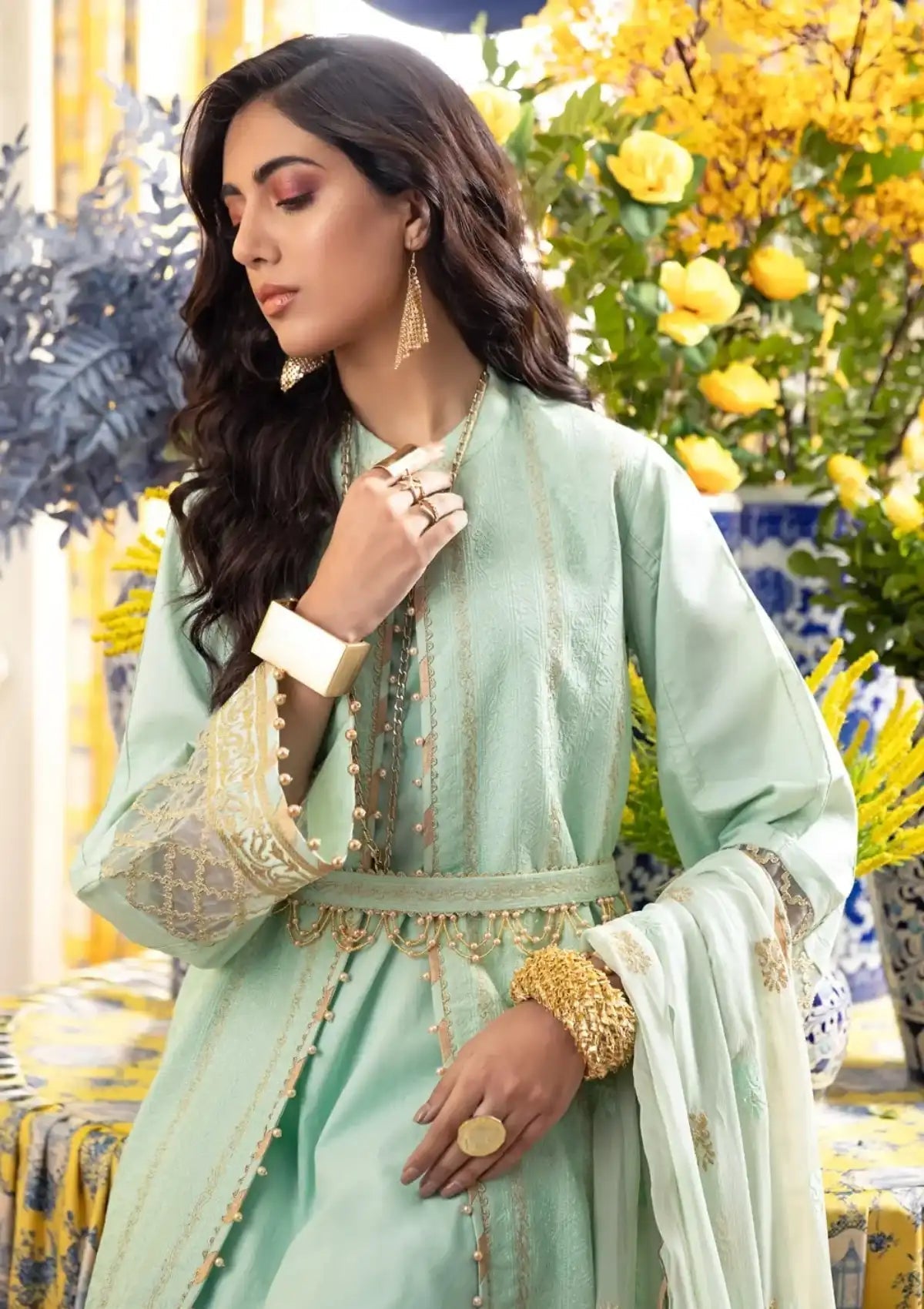 Lawn Collection - Gul Ahmed - Eid - S Green - FE#22075 available at Saleem Fabrics Traditions