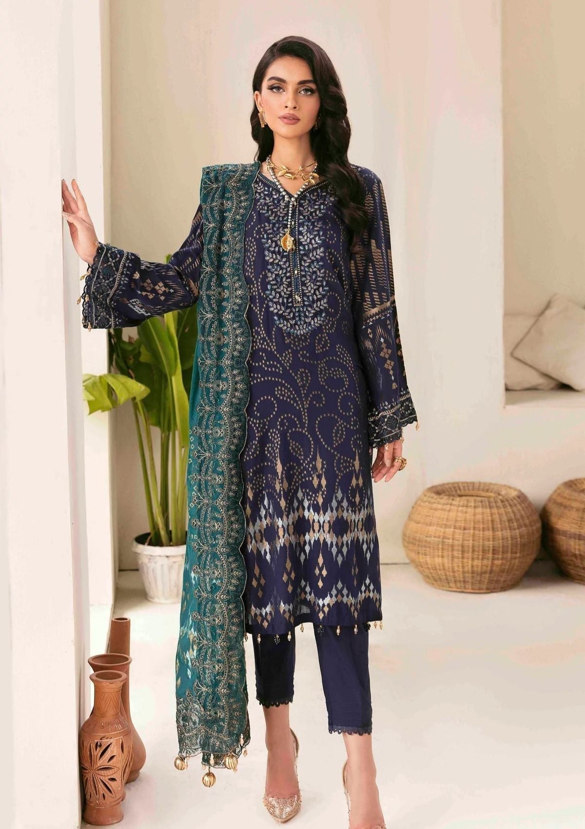 Lawn Collection - Nureh - Maya Jacquard - Cambric - NJ#40 available at Saleem Fabrics Traditions