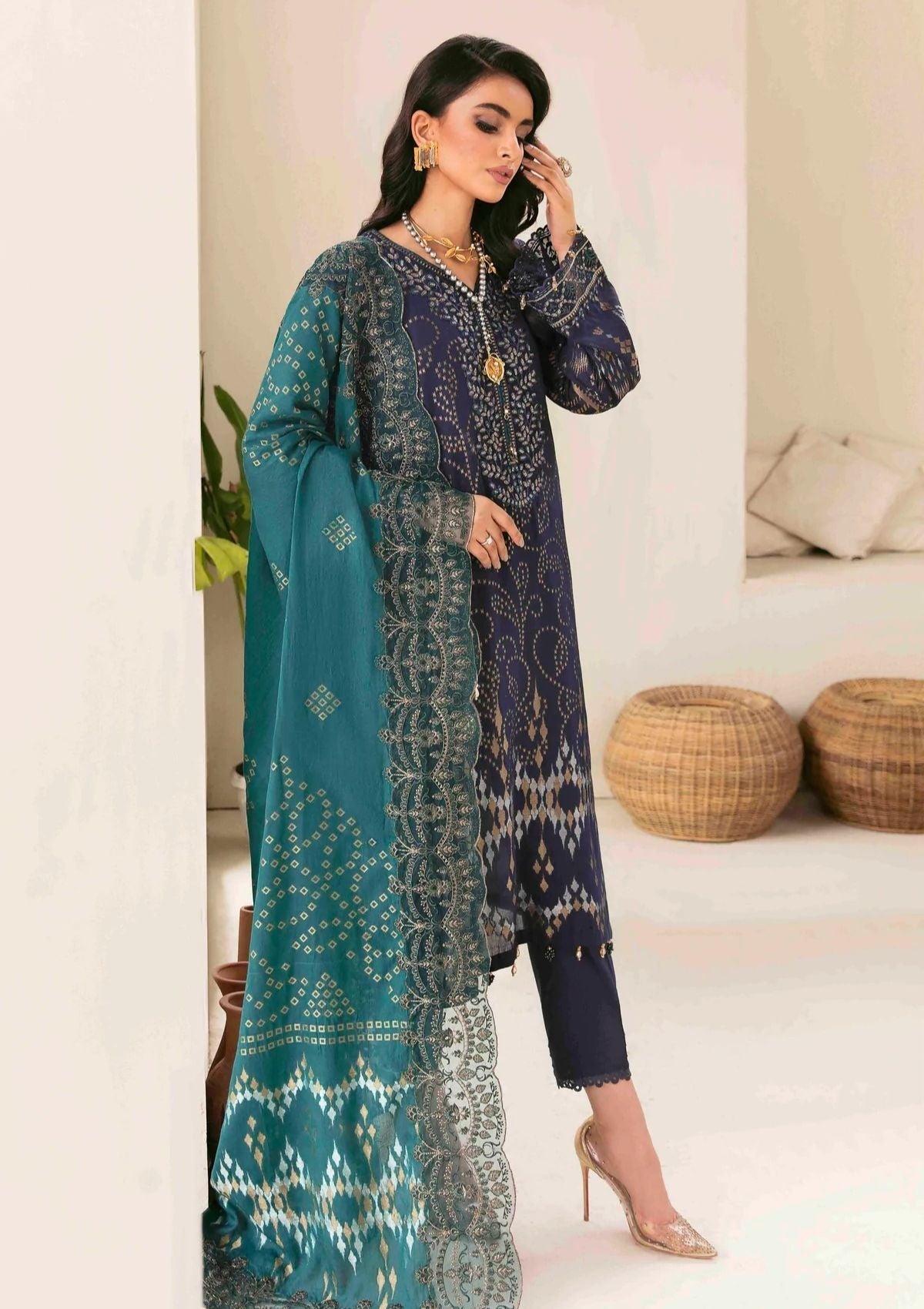 Lawn Collection - Nureh - Maya Jacquard - Cambric - NJ#40 available at Saleem Fabrics Traditions