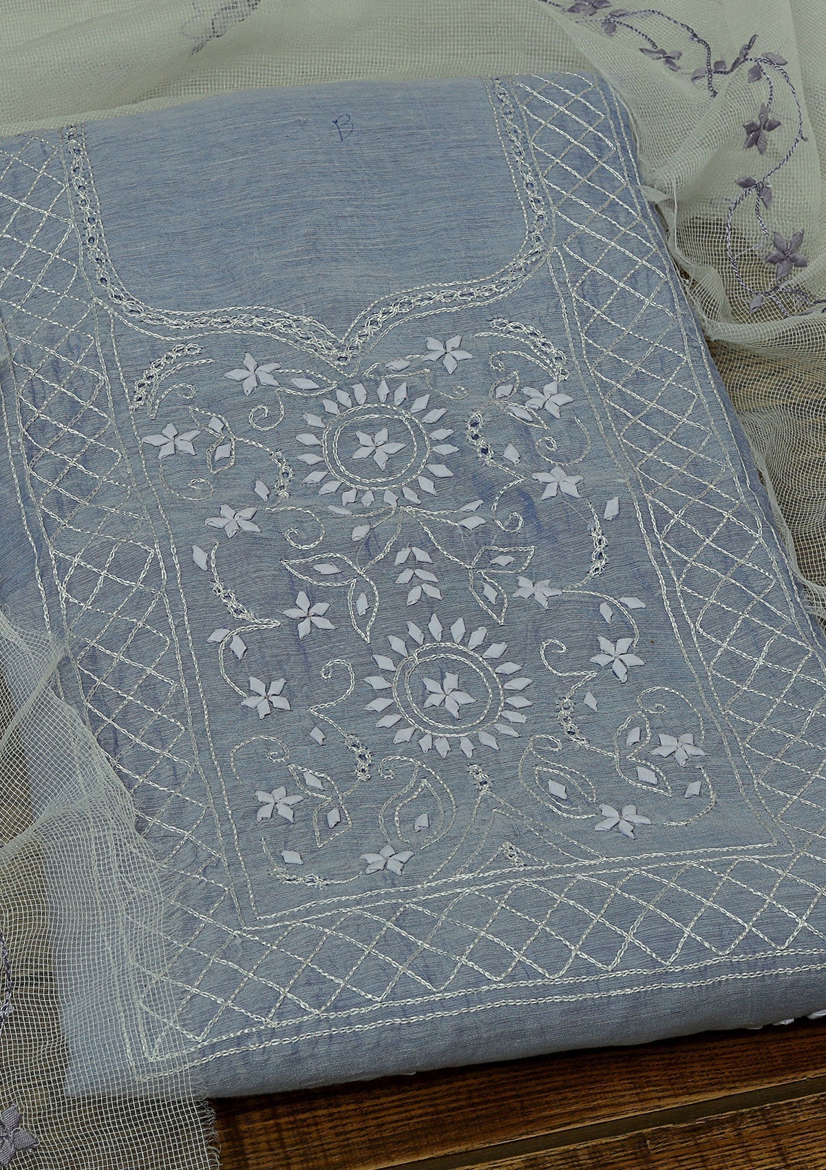 Lawn Collection - Paper Cotton -  A/Work - 2 Pcs Suit - Blue - D08 available at Saleem Fabrics Traditions