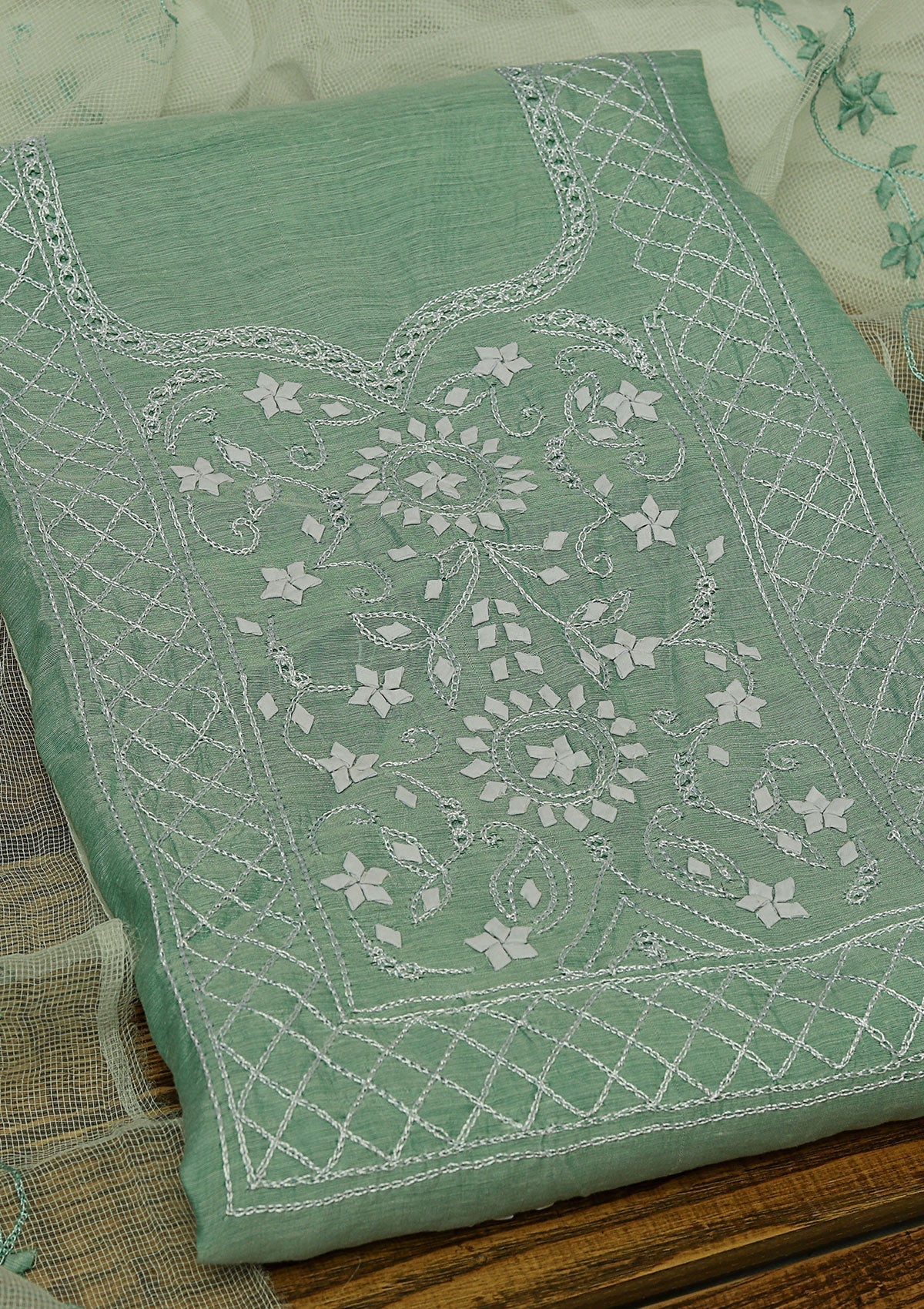 Lawn Collection - Paper Cotton -  A/Work - 2 Pcs Suit - Green - D08 available at Saleem Fabrics Traditions