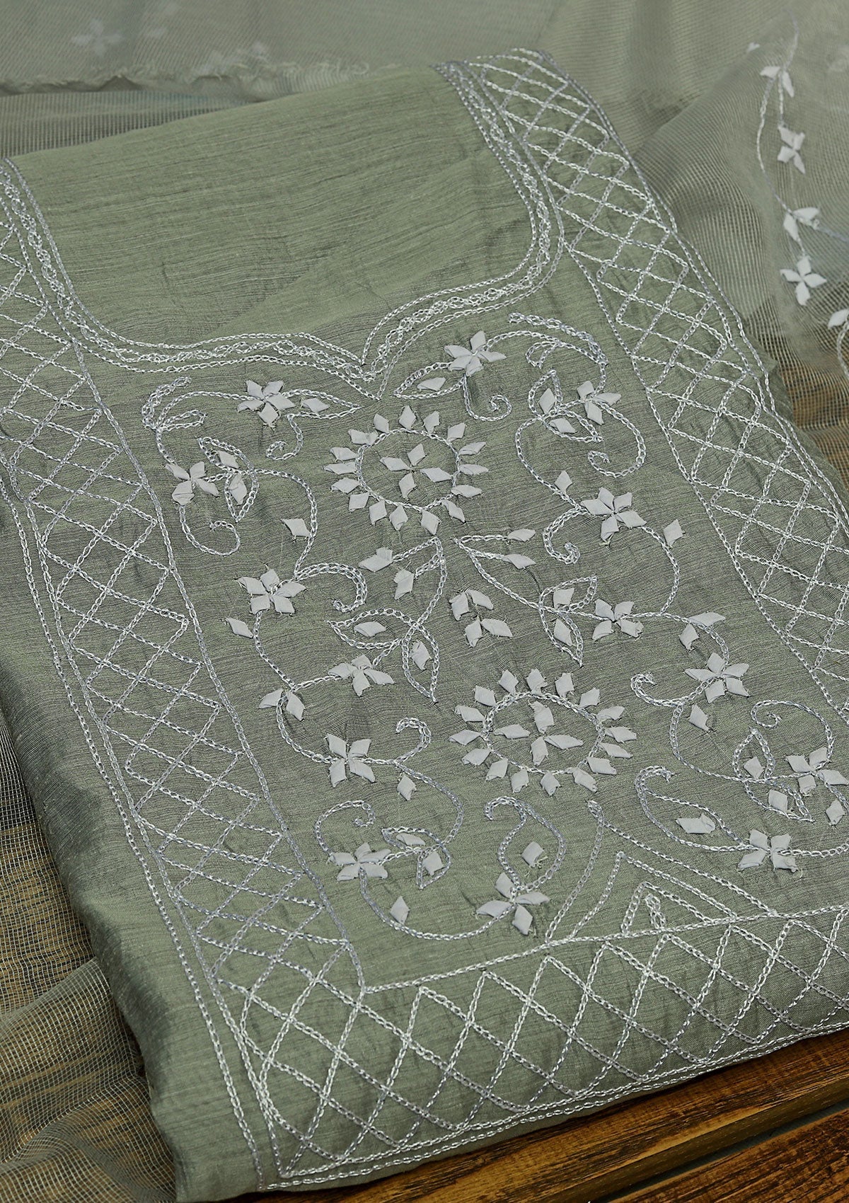 Lawn Collection - Paper Cotton -  A/Work - 2 Pcs Suit - Grey - D08 available at Saleem Fabrics Traditions
