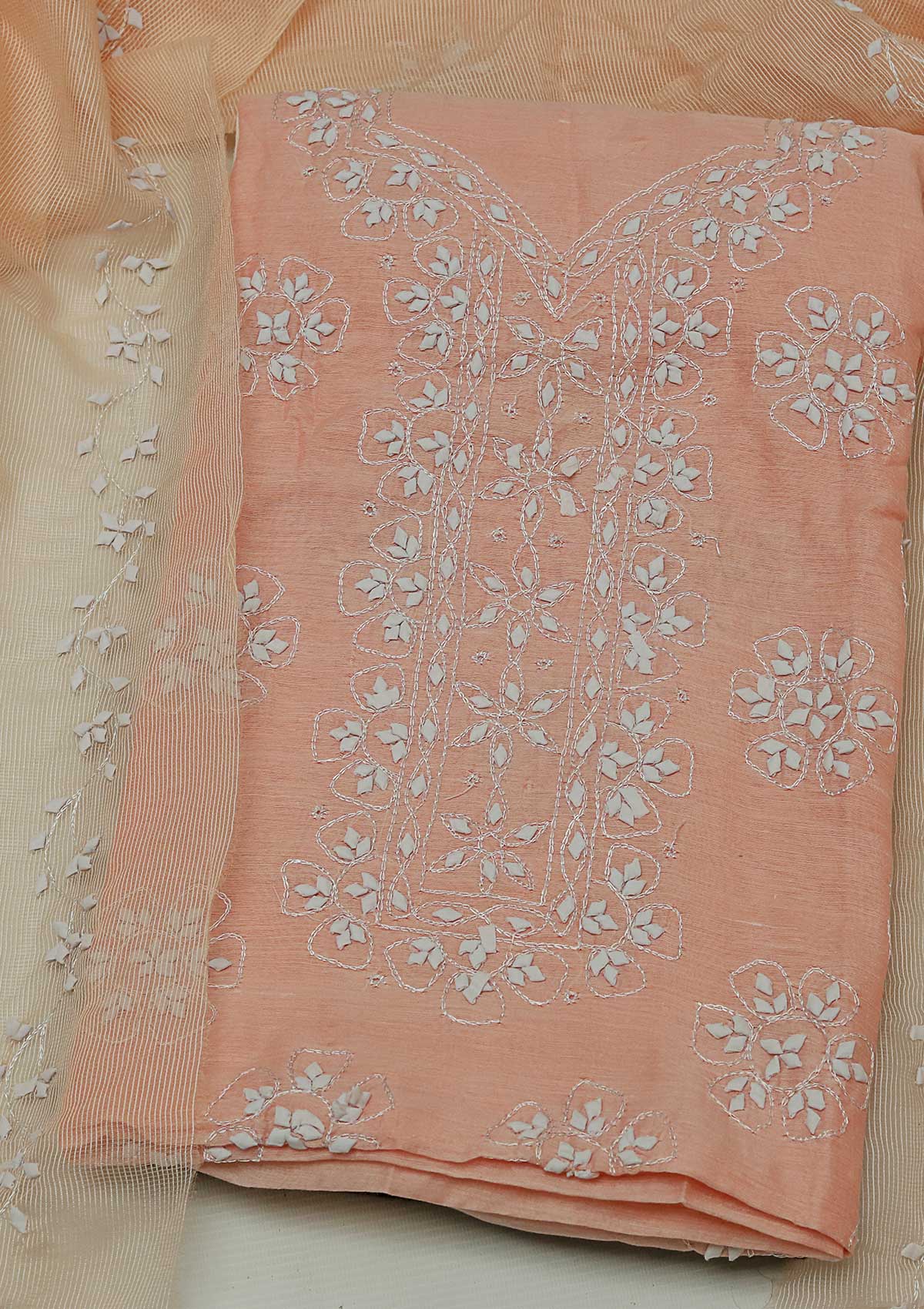 Lawn Collection - Paper Cotton -  A/Work - 2 Pcs Suit - L Peach - D07A available at Saleem Fabrics Traditions