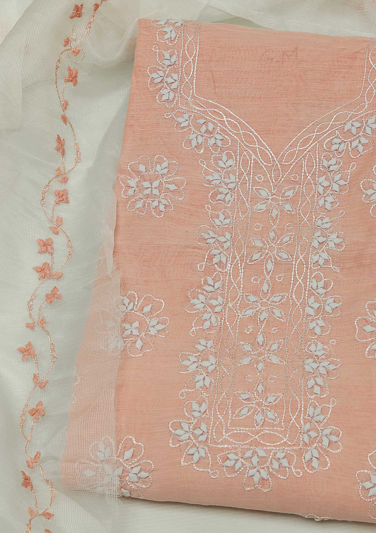 Lawn Collection - Paper Cotton -  A/Work - 2 Pcs Suit - Peach - D07A available at Saleem Fabrics Traditions