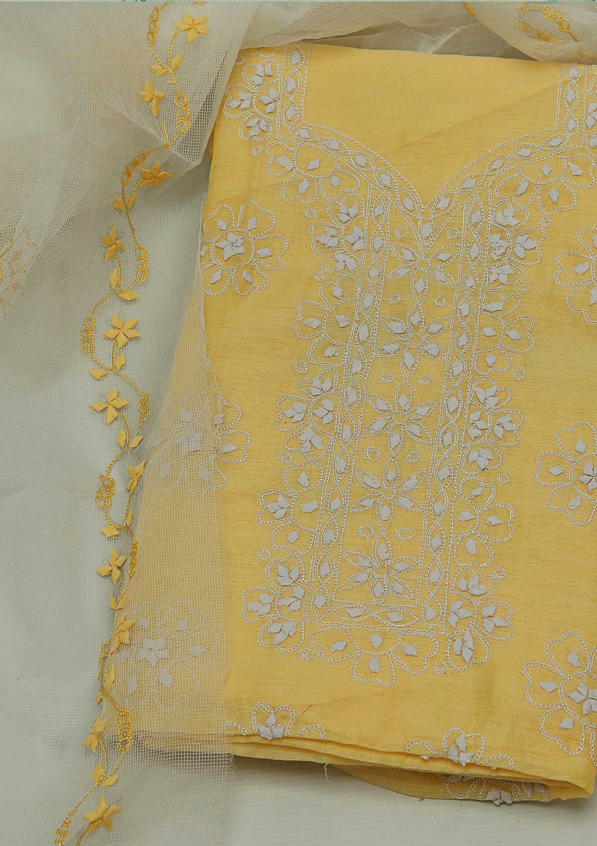 Lawn Collection - Paper Cotton -  A/Work - 2 Pcs Suit - Yellow - D07 available at Saleem Fabrics Traditions