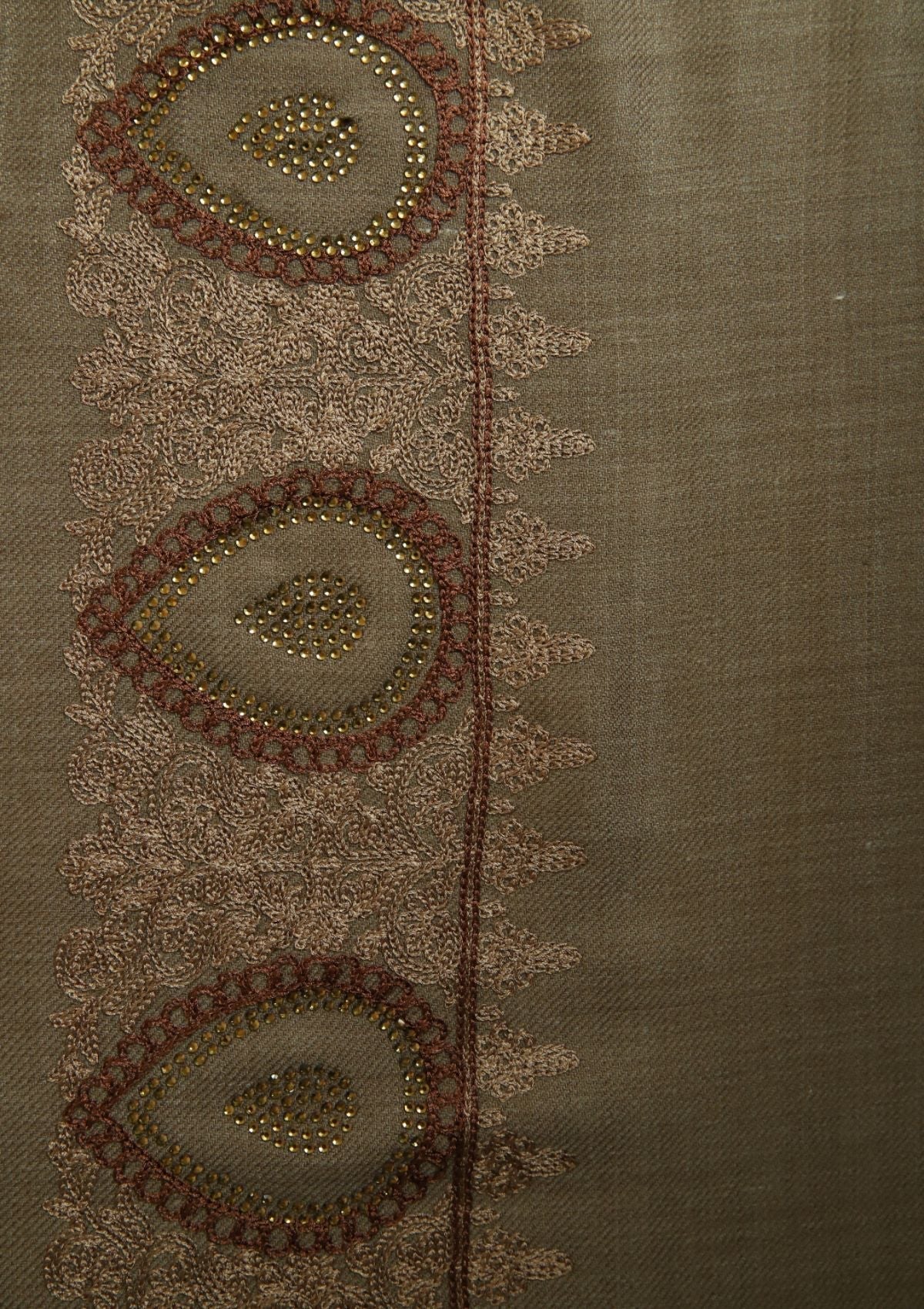 Stone Ari Work Wool Shawl D#2 (Brown) available at Saleem Fabrics Traditions
