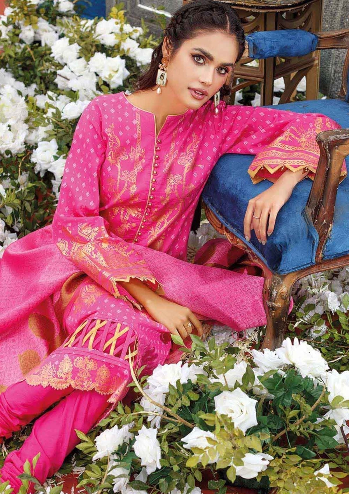 Summer Dress - Gul Ahmed - Jacquard - MJ22002 (Pink) available at Saleem Fabrics Traditions