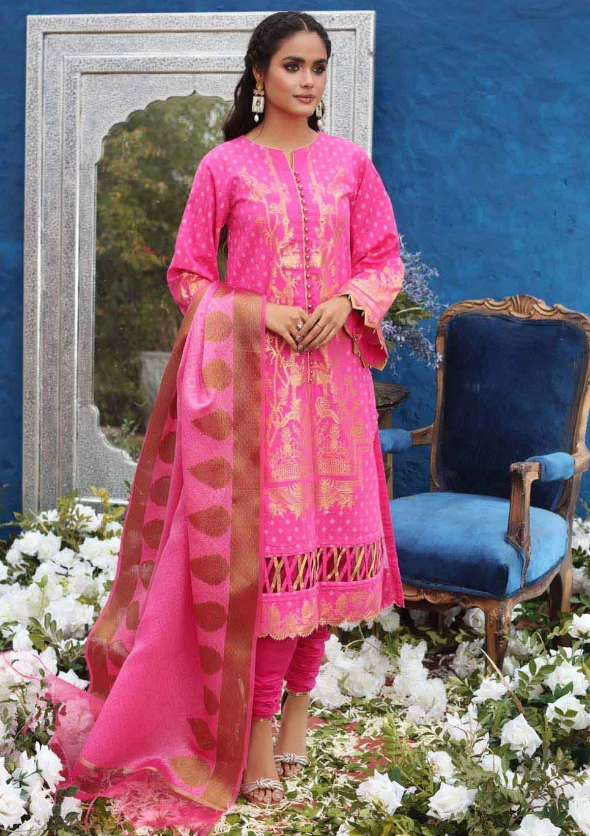 Summer Dress - Gul Ahmed - Jacquard - MJ22002 (Pink) available at Saleem Fabrics Traditions