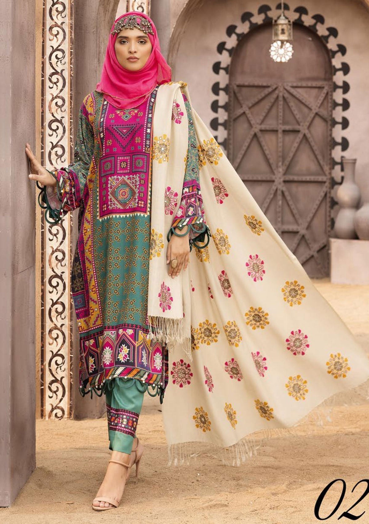Winter Collectiion - Dua - Gul-e-Zarki - Indigo - IWD#02 available at Saleem Fabrics Traditions