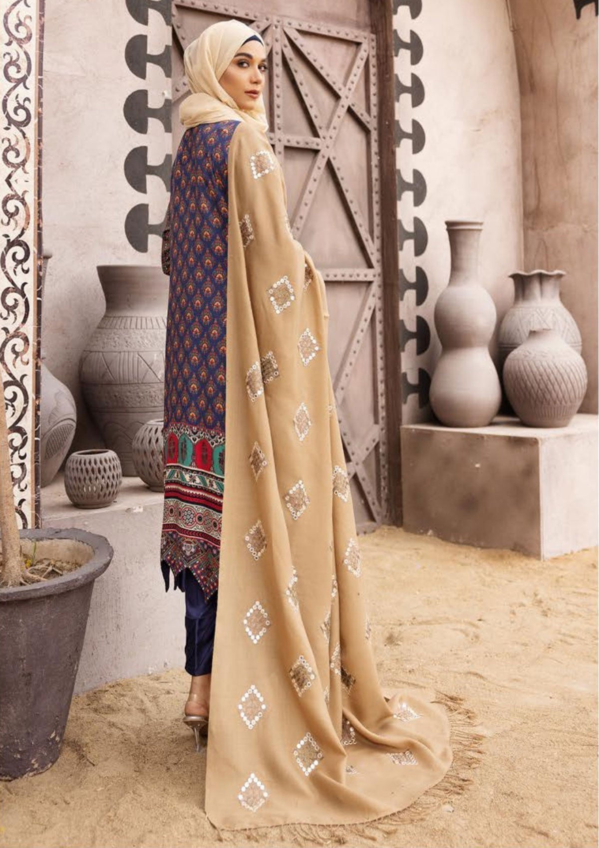 Winter Collectiion - Dua - Gul-e-Zarki - Indigo - IWD#03 available at Saleem Fabrics Traditions