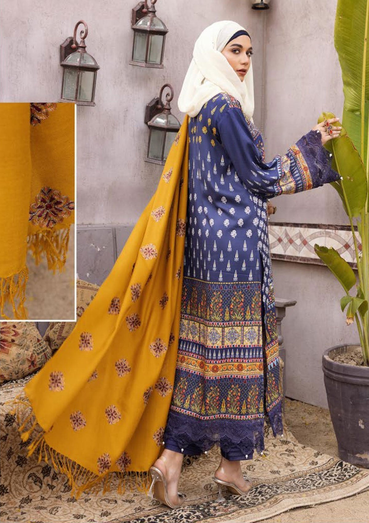 Winter Collectiion - Dua - Gul-e-Zarki - Indigo - IWD#05 available at Saleem Fabrics Traditions