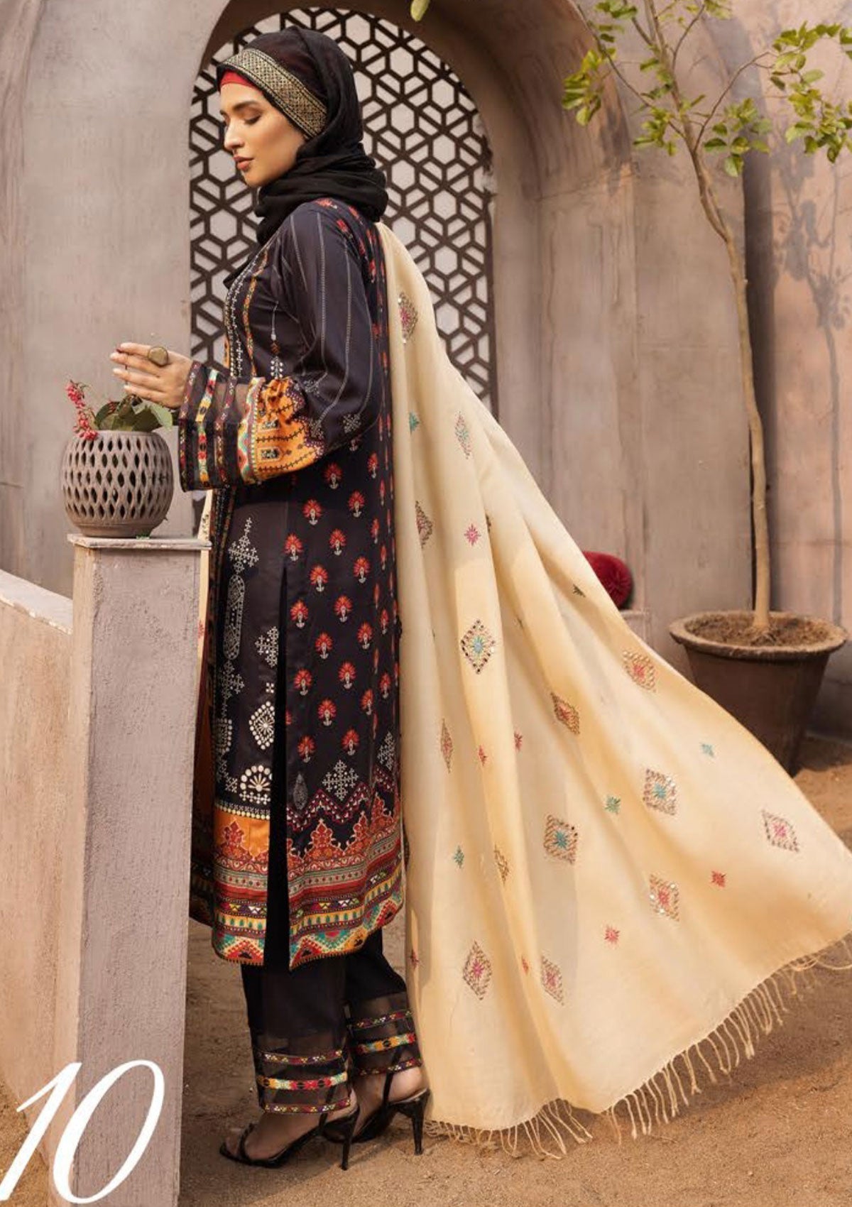Winter Collectiion - Dua - Gul-e-Zarki - Indigo - IWD#10 available at Saleem Fabrics Traditions