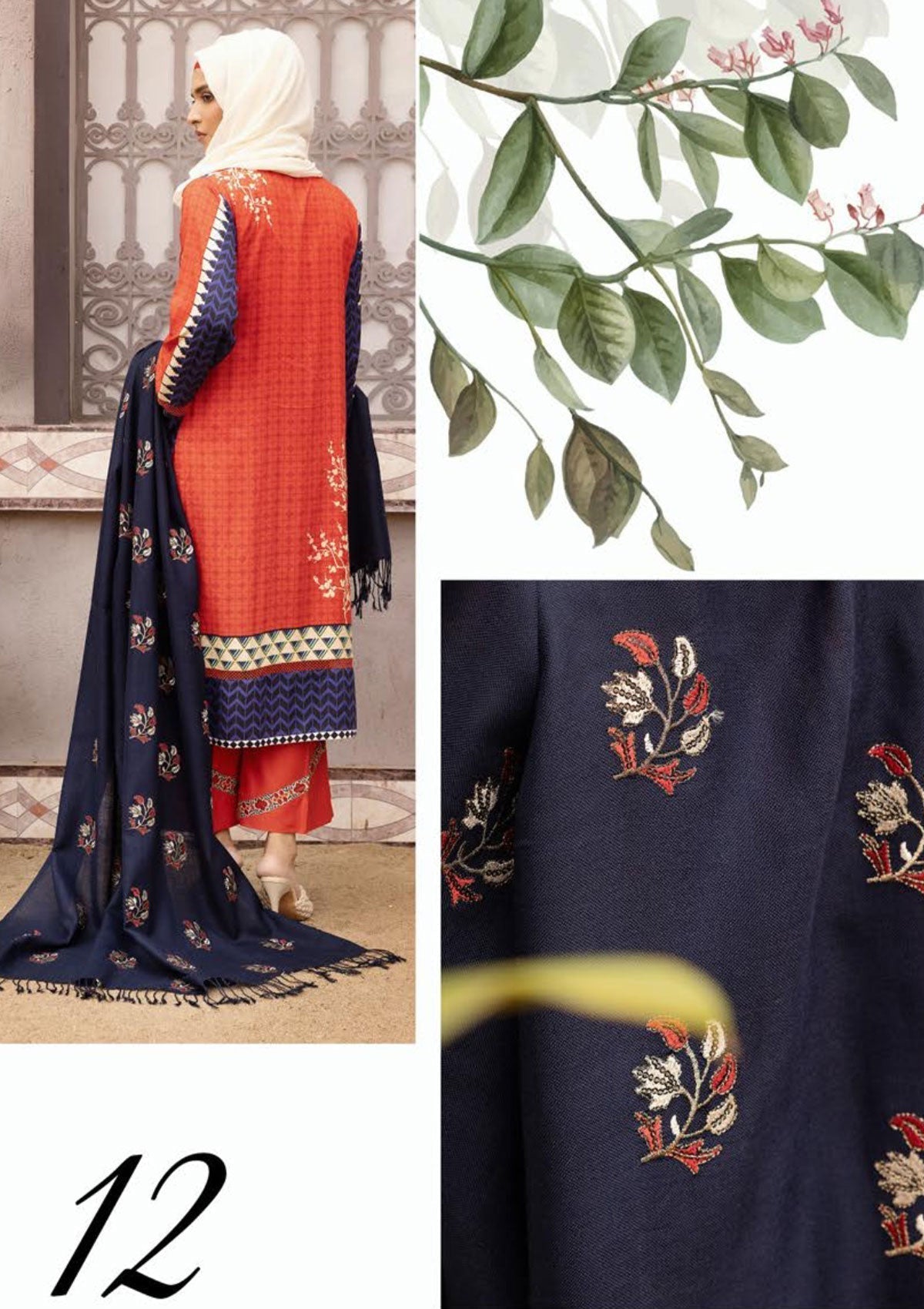 Winter Collectiion - Dua - Gul-e-Zarki - Indigo - IWD#12 available at Saleem Fabrics Traditions