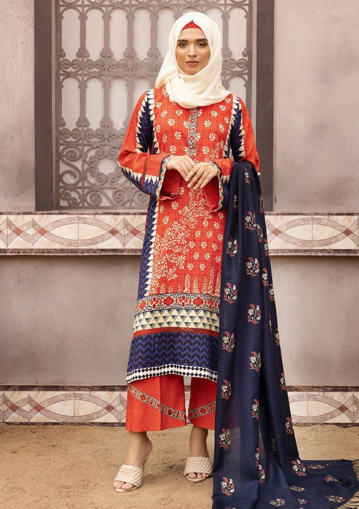 Winter Collectiion - Dua - Gul-e-Zarki - Indigo - IWD#12 available at Saleem Fabrics Traditions