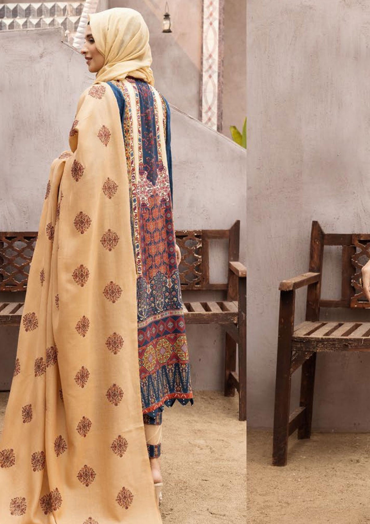Winter Collectiion - Dua - Gul-e-Zarki - Indigo - IWD#14 available at Saleem Fabrics Traditions