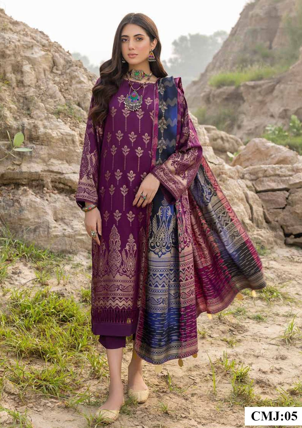 Winter Collection - Charizma - Marina with Jacquard - V01 - CMJ#5 available at Saleem Fabrics Traditions