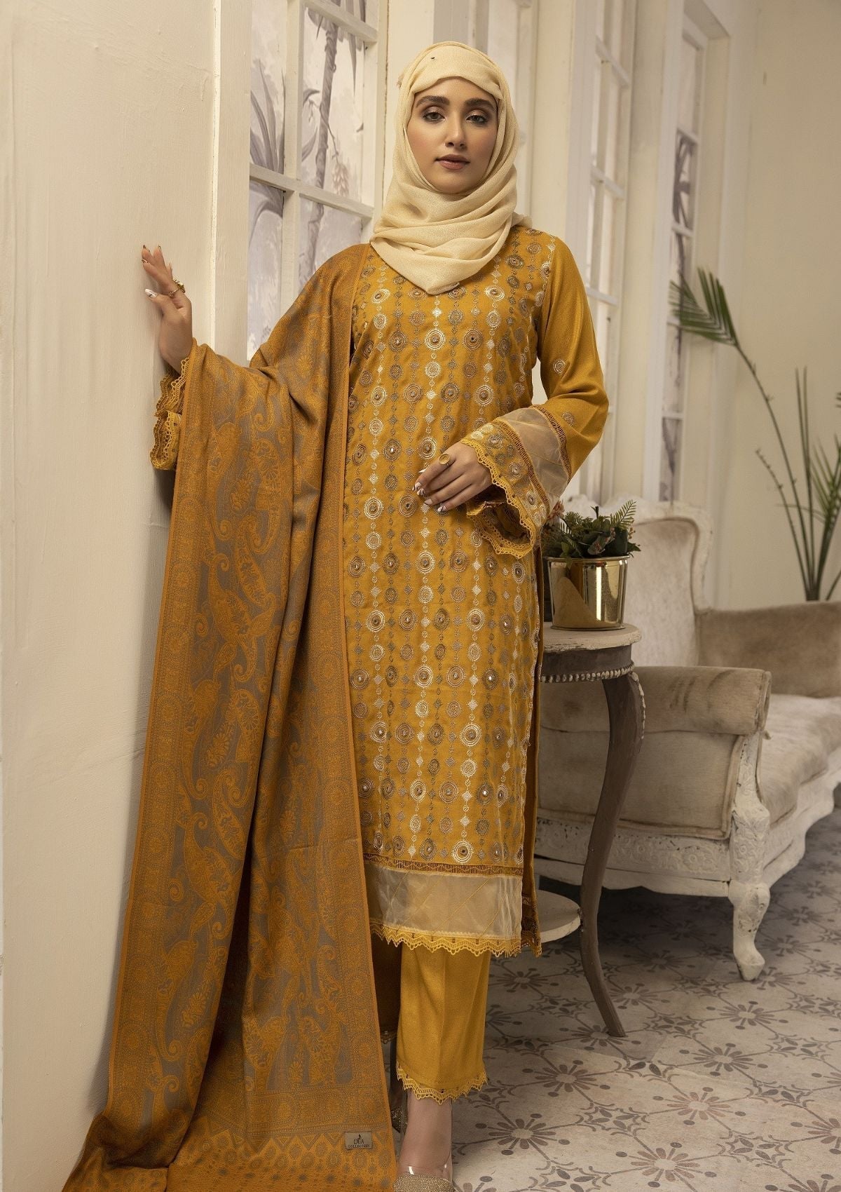 Winter Collection - Dua - Daffodils - DWD#5 available at Saleem Fabrics Traditions