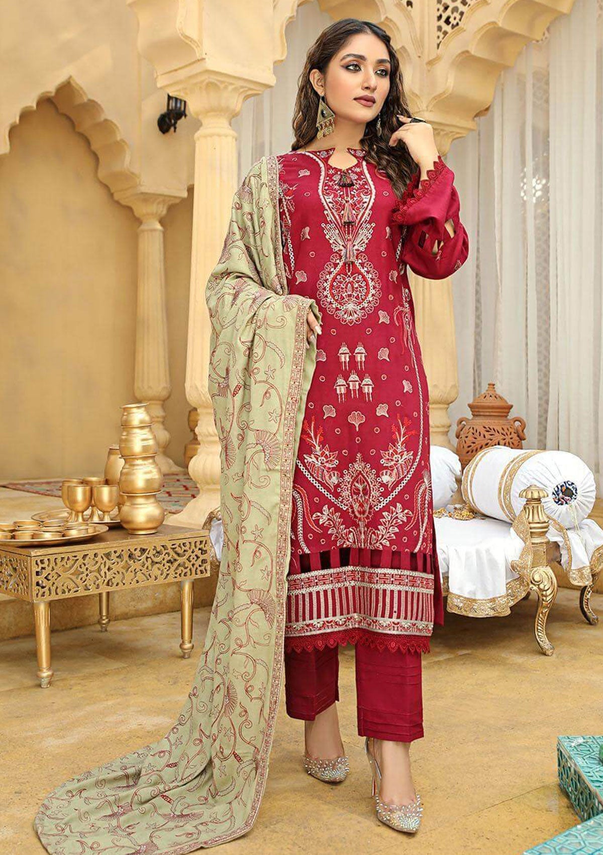 Winter Collection - Humdum - Aks - Woolen Peach - D#01 available at Saleem Fabrics Traditions