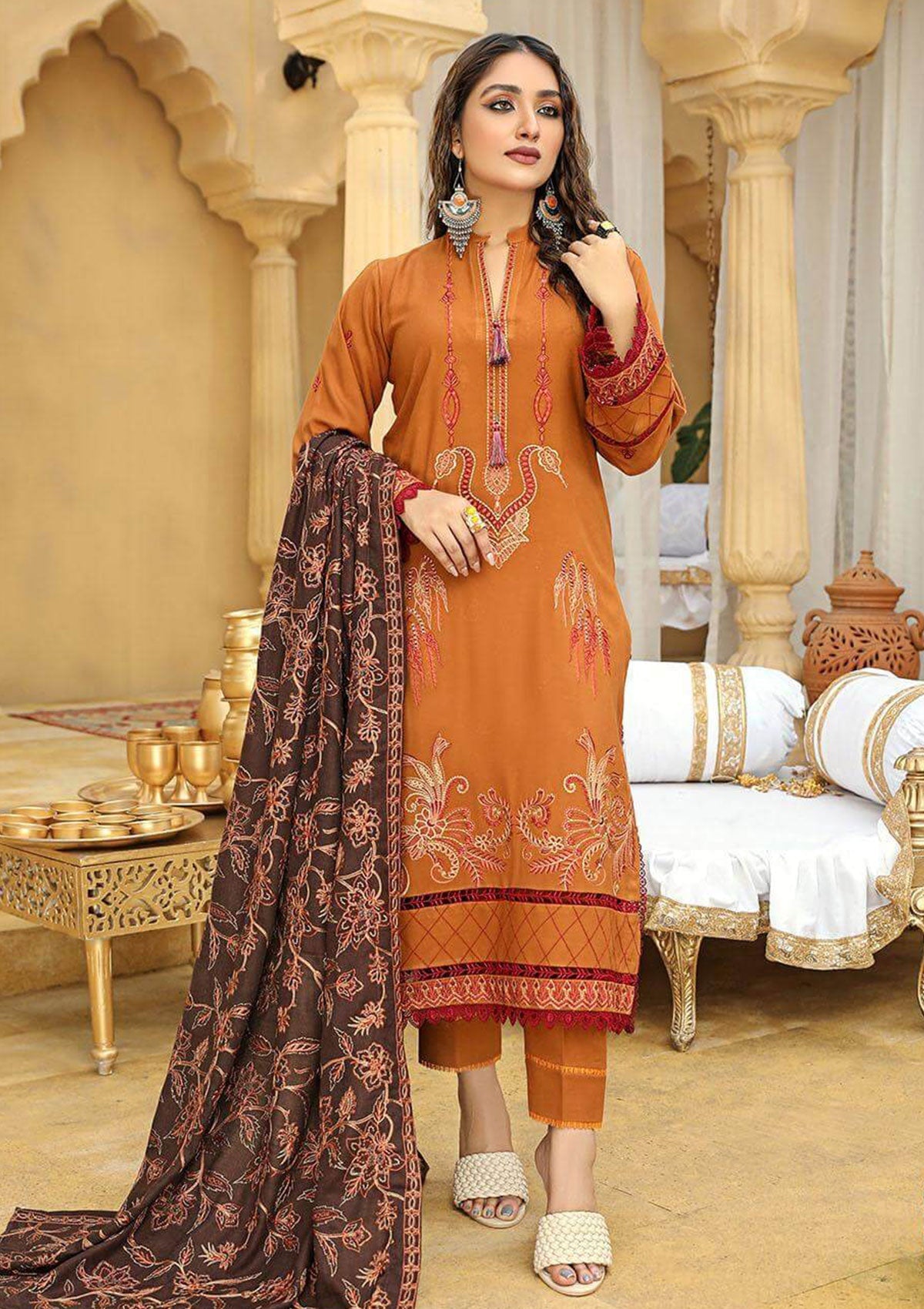 Winter Collection - Humdum - Aks - Woolen Peach - D#02 available at Saleem Fabrics Traditions