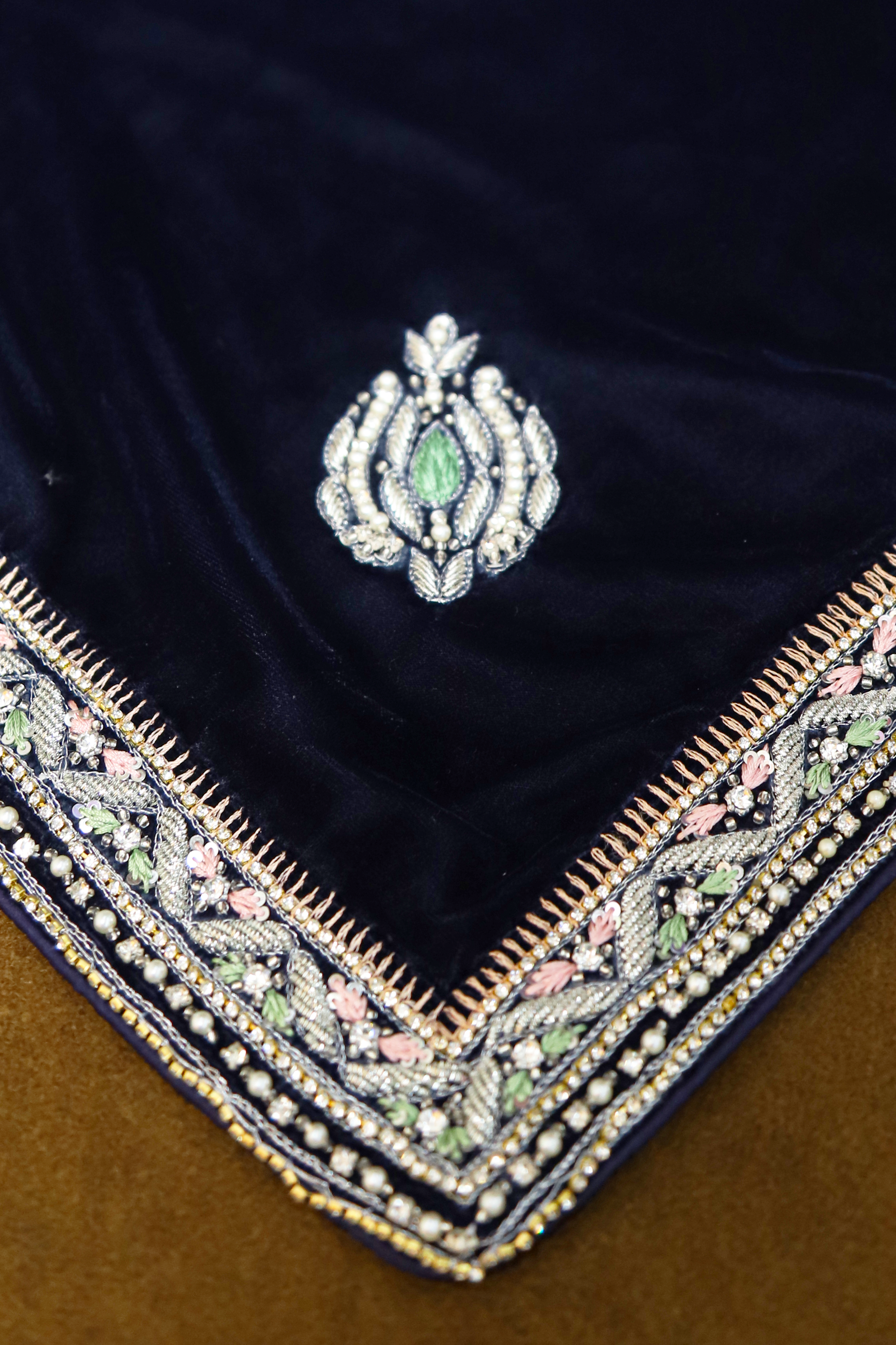Winter Collection - Kashmiri Tanka - Velvet Shawl With Tilla Border - Work 1 available at Saleem Fabrics Traditions