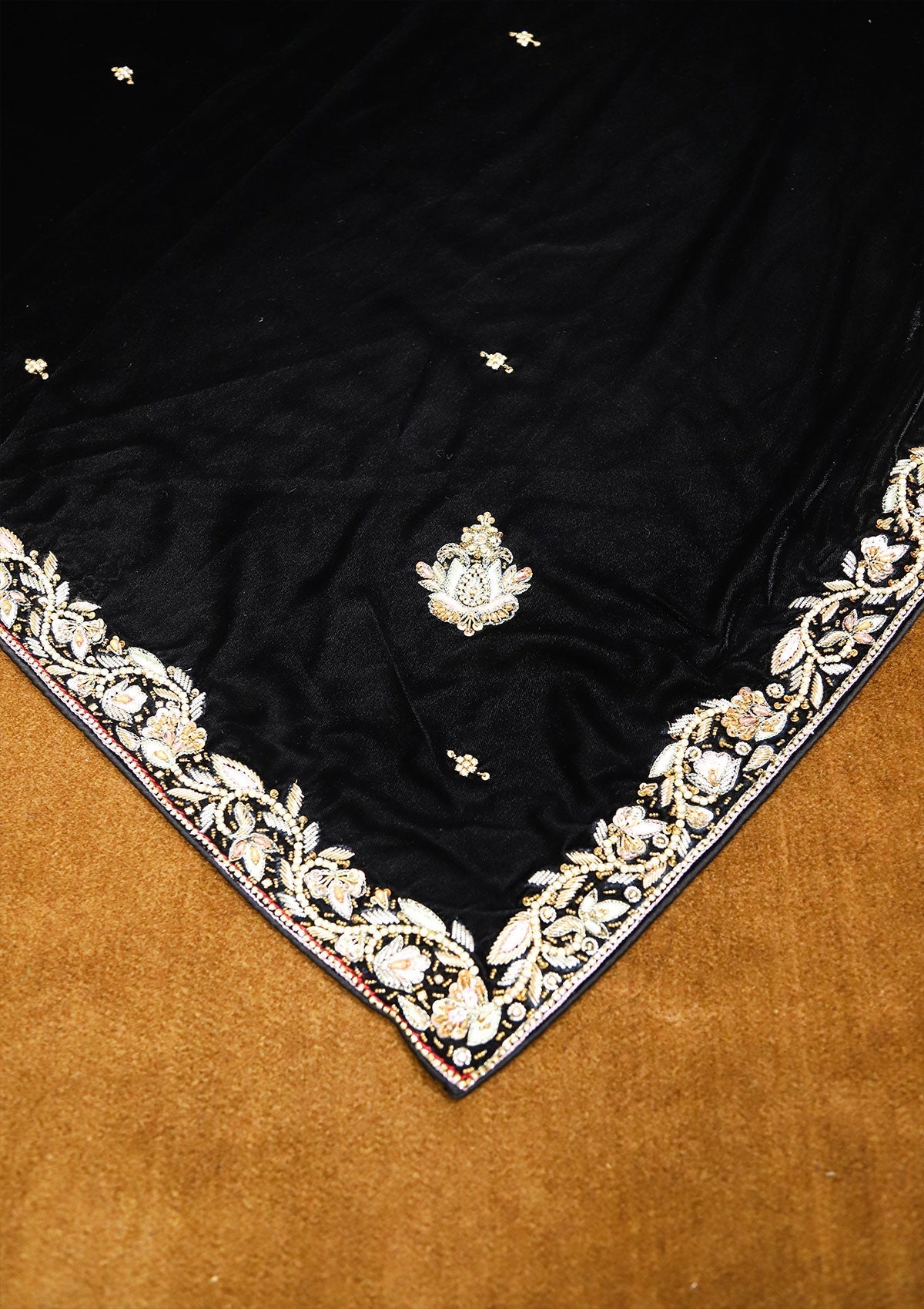 Winter Collection - Kashmiri Tanka - Velvet Shawl With Tilla Border - Work 4 available at Saleem Fabrics Traditions
