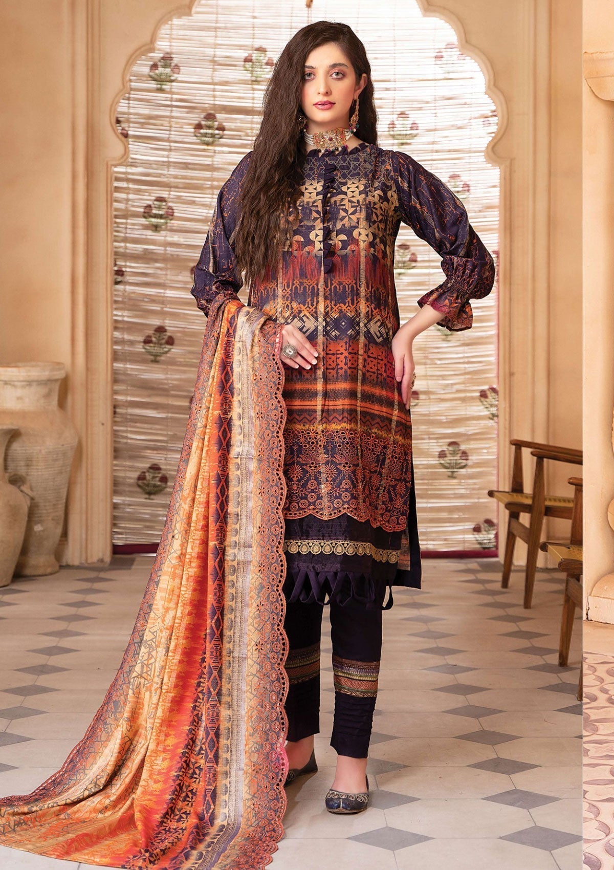 Winter Collection - Mahee's - Embroidered - Slub Staple - D#2 available at Saleem Fabrics Traditions