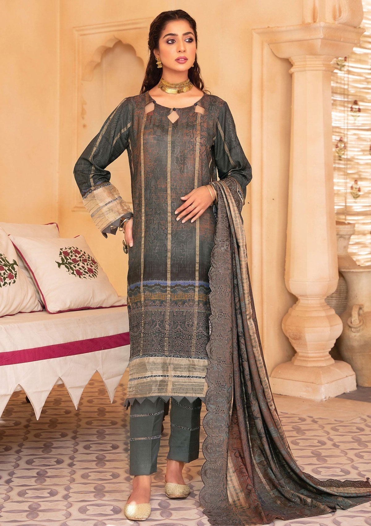 Winter Collection - Mahee's - Embroidered - Slub Staple - D#3 available at Saleem Fabrics Traditions
