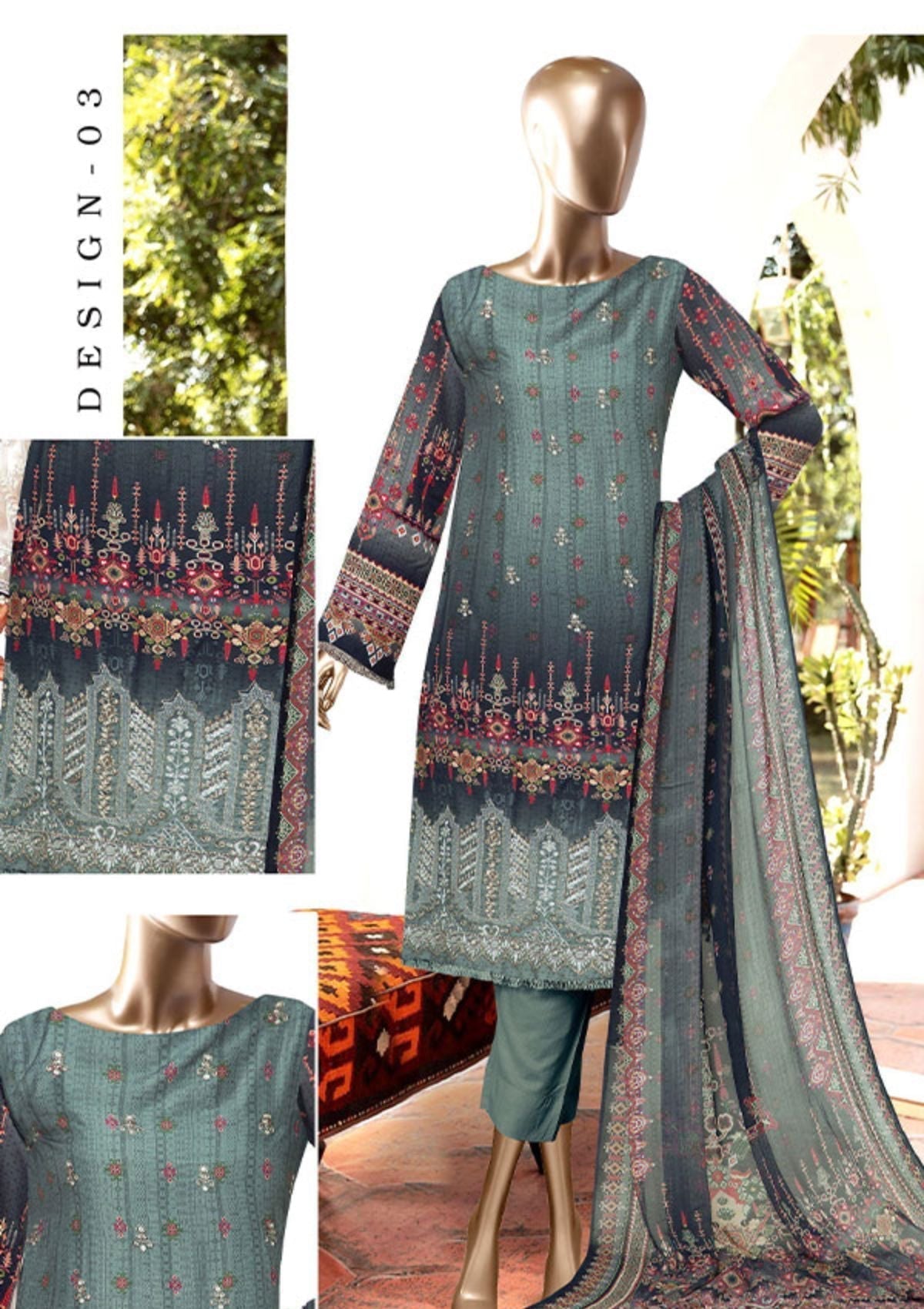 Winter Collection - Malva - Aroma - Emb Viscose - 3Pcs - AJ#03 available at Saleem Fabrics Traditions