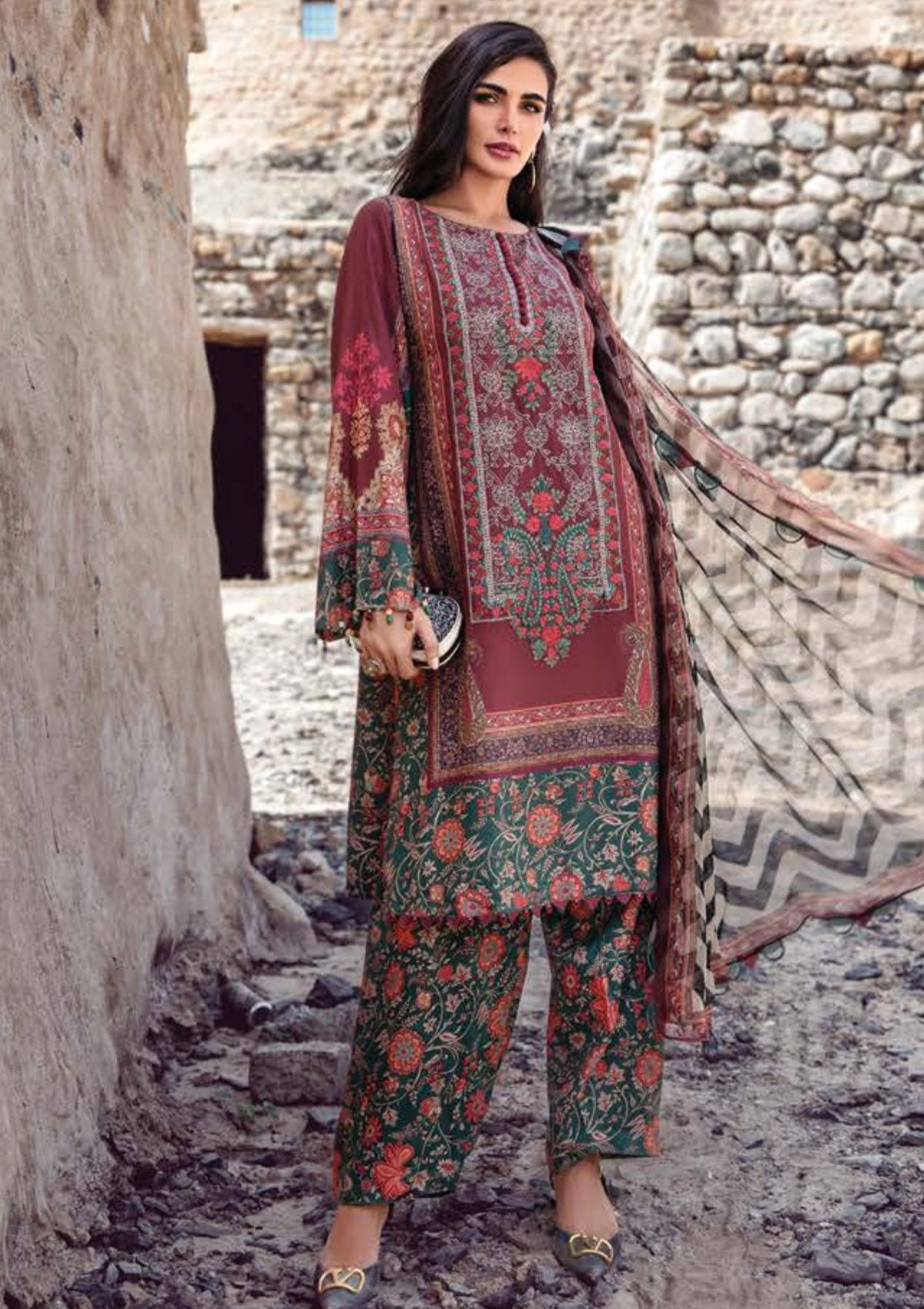 Winter Collection - Maria B - M print - Desert Rose - D#7 A available at Saleem Fabrics Traditions