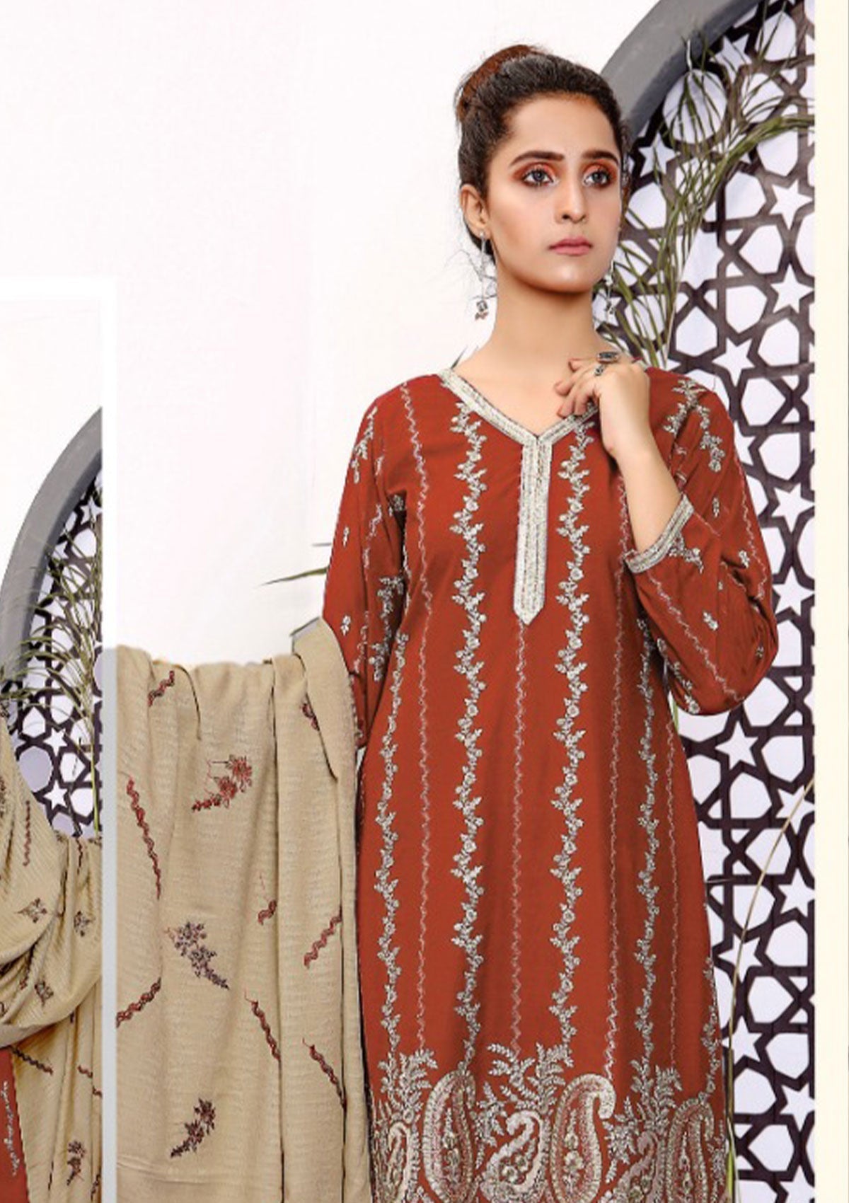 Winter Collection - Marjjan - MRW#444 - D RUST available at Saleem Fabrics Traditions