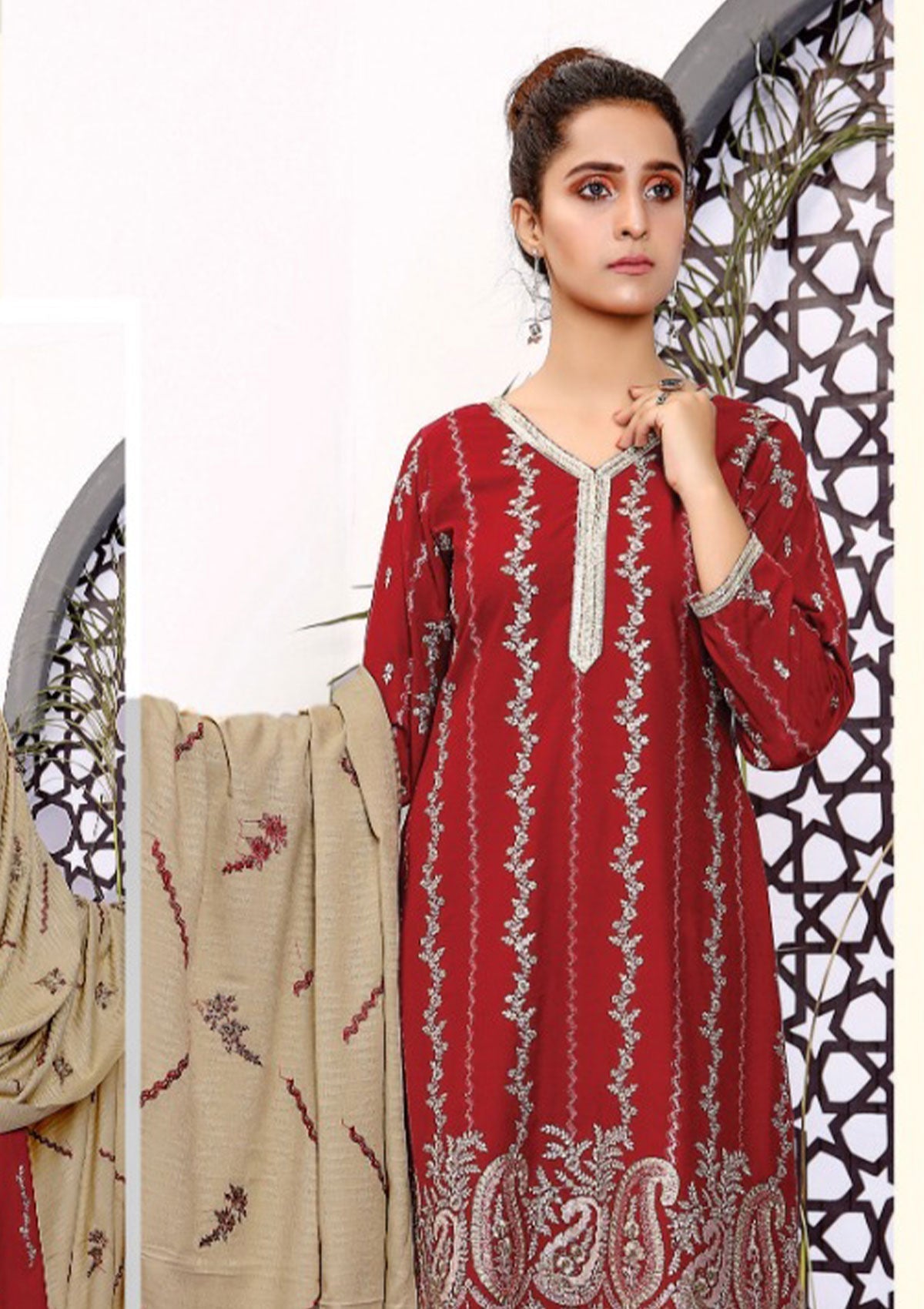 Winter Collection - Marjjan - MRW#444 - MAROON available at Saleem Fabrics Traditions