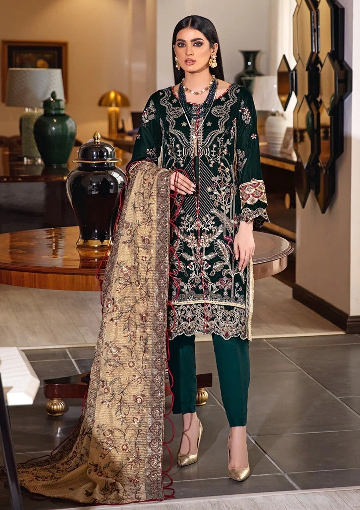 Winter Collection - Marjjan - Memsaab - Velvet - WV#7 available at Saleem Fabrics Traditions