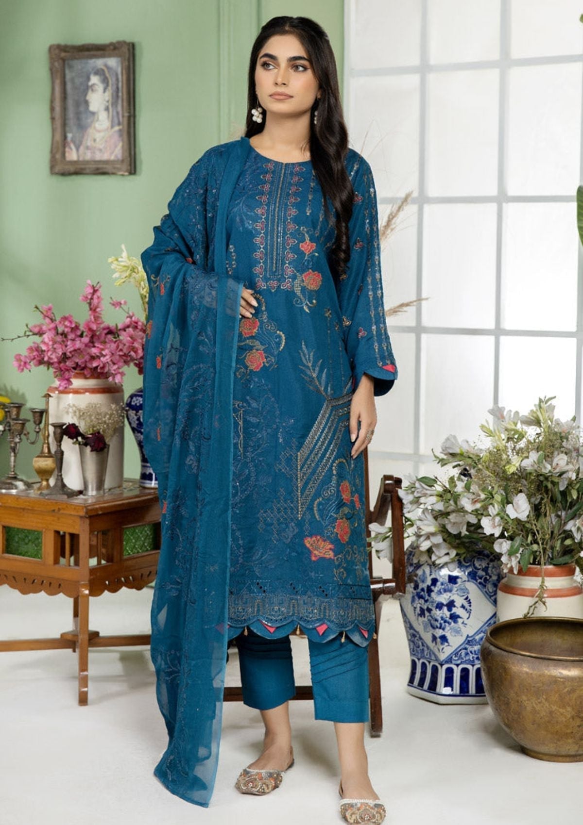 Winter Collection - Marjjan - SKC#22- Blue available at Saleem Fabrics Traditions