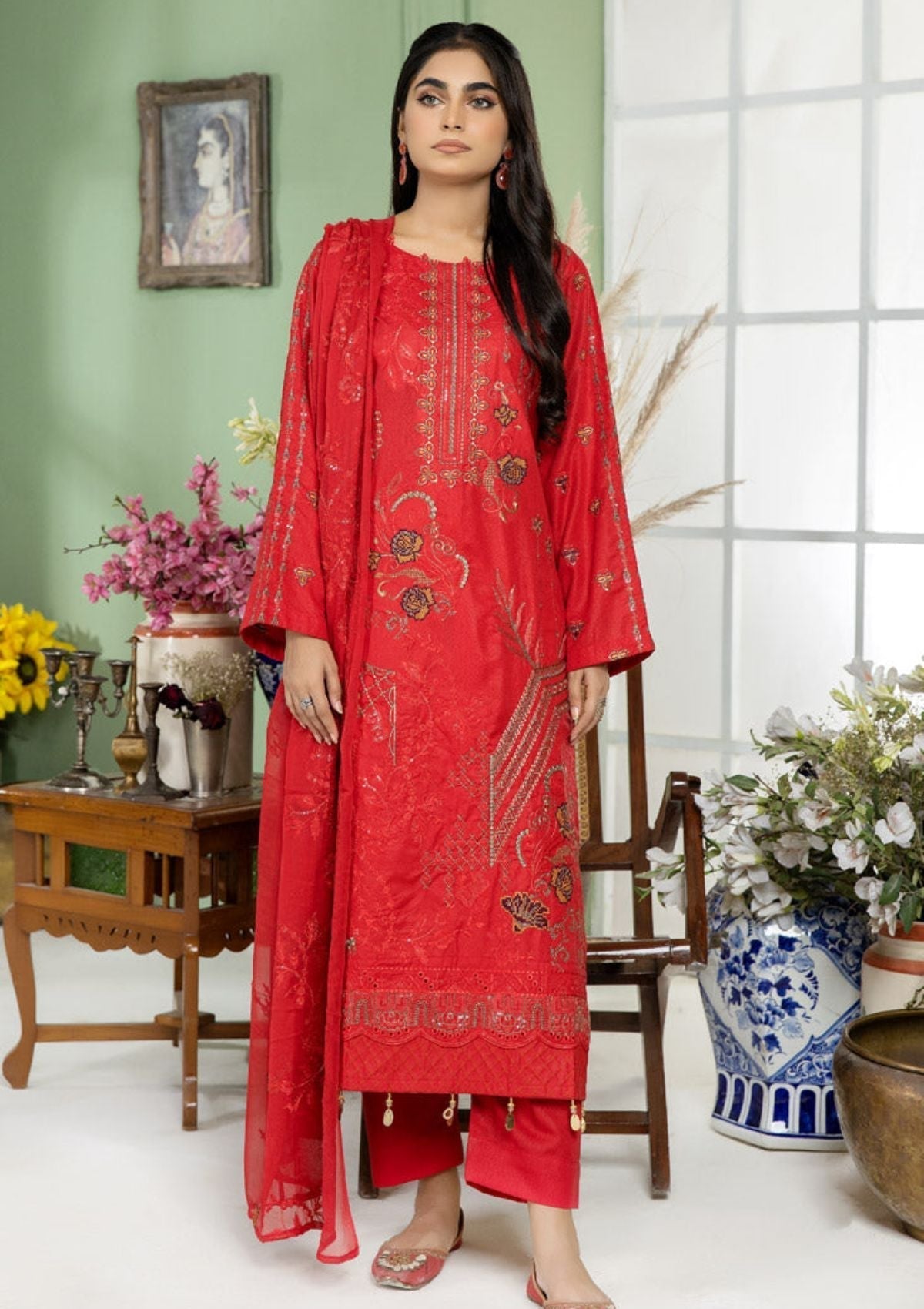 Winter Collection - Marjjan - SKC#22- Red available at Saleem Fabrics Traditions