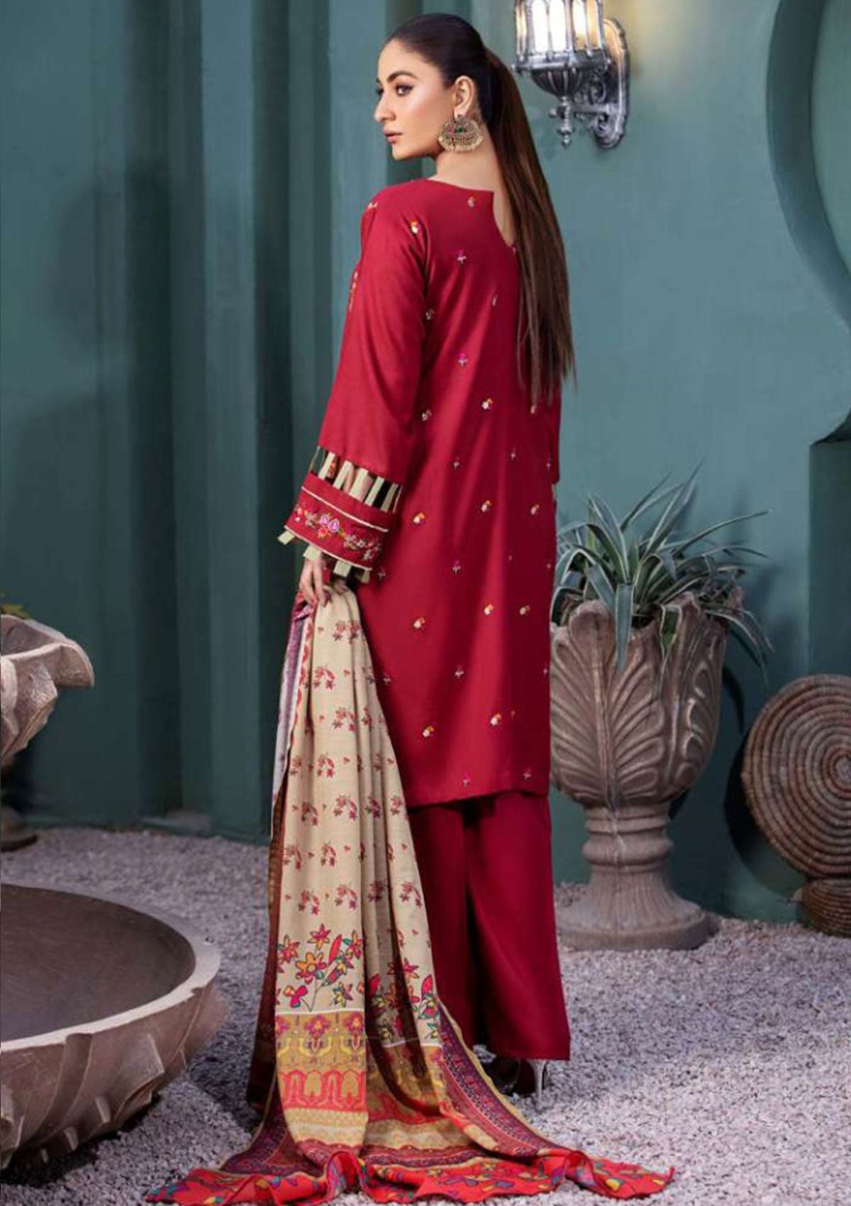 Winter Collection - Noor Jahan - Crimson - D#13 available at Saleem Fabrics Traditions