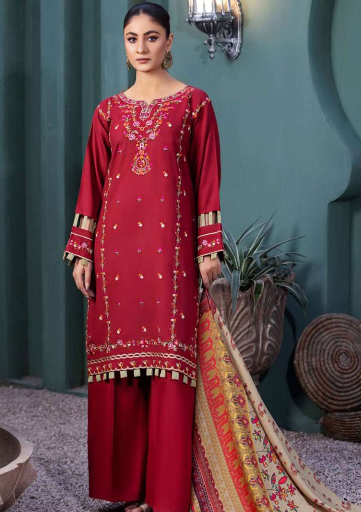 Winter Collection - Noor Jahan - Crimson - D#13 available at Saleem Fabrics Traditions
