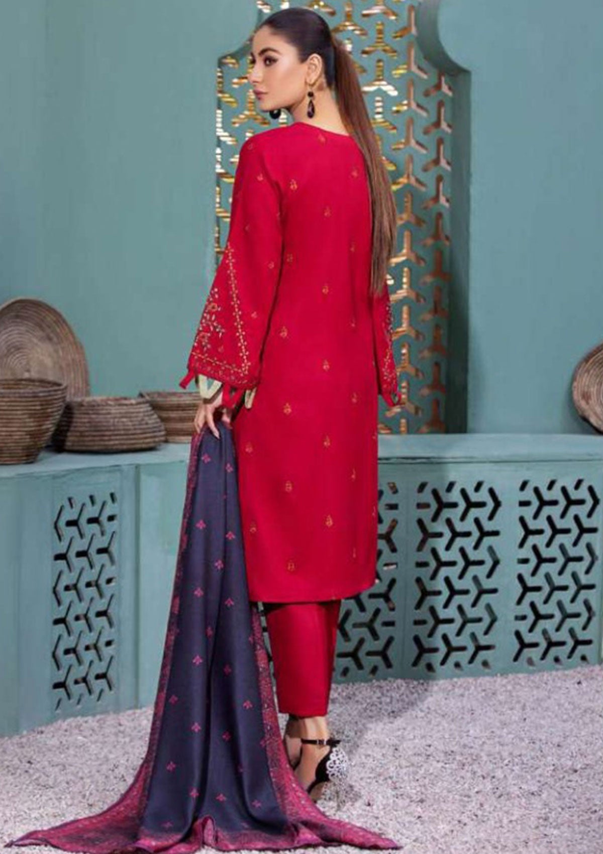 Winter Collection - Noor Jahan - Crimson - D#15 available at Saleem Fabrics Traditions